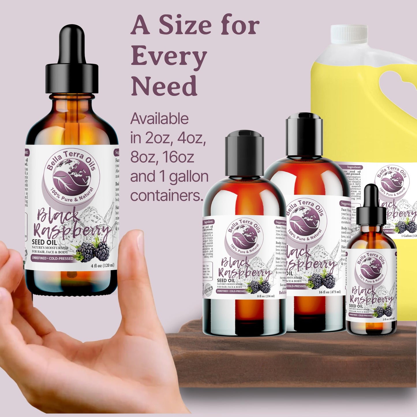 Bella Terra Oils Black Raspberry Seed Oil – 1gallon, Antioxidant Rich, Silky Finish, Nurturing, for Radiant Skin & Lustrous Hair