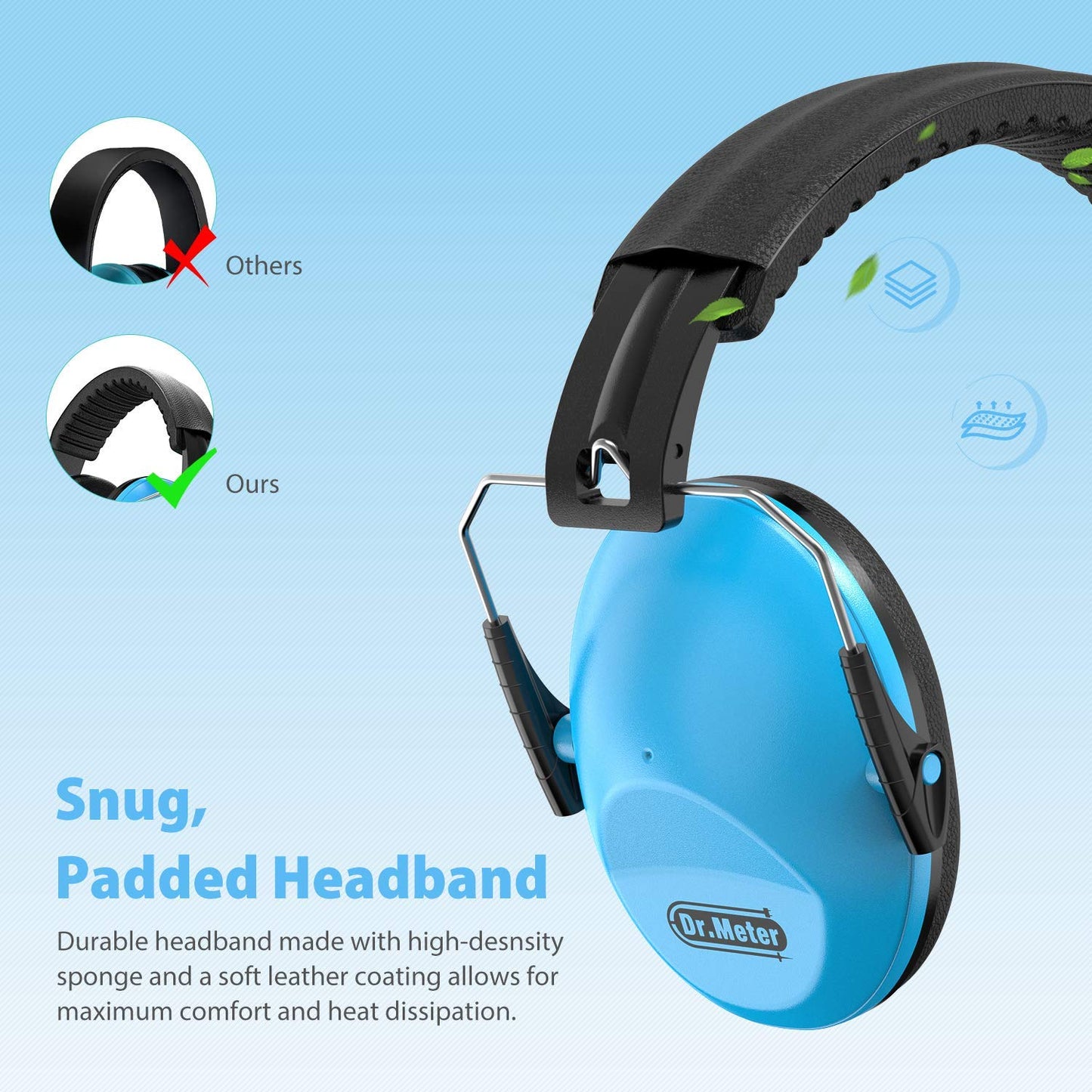 Dr.meter Ear Muffs for Noise Reduction: SNR27.4 Noise Cancelling Headphones for Autism with Adjustable Headband - Kids Ear Protection for Monster Jam, Fireworks, Concerts and Football Game - Blue