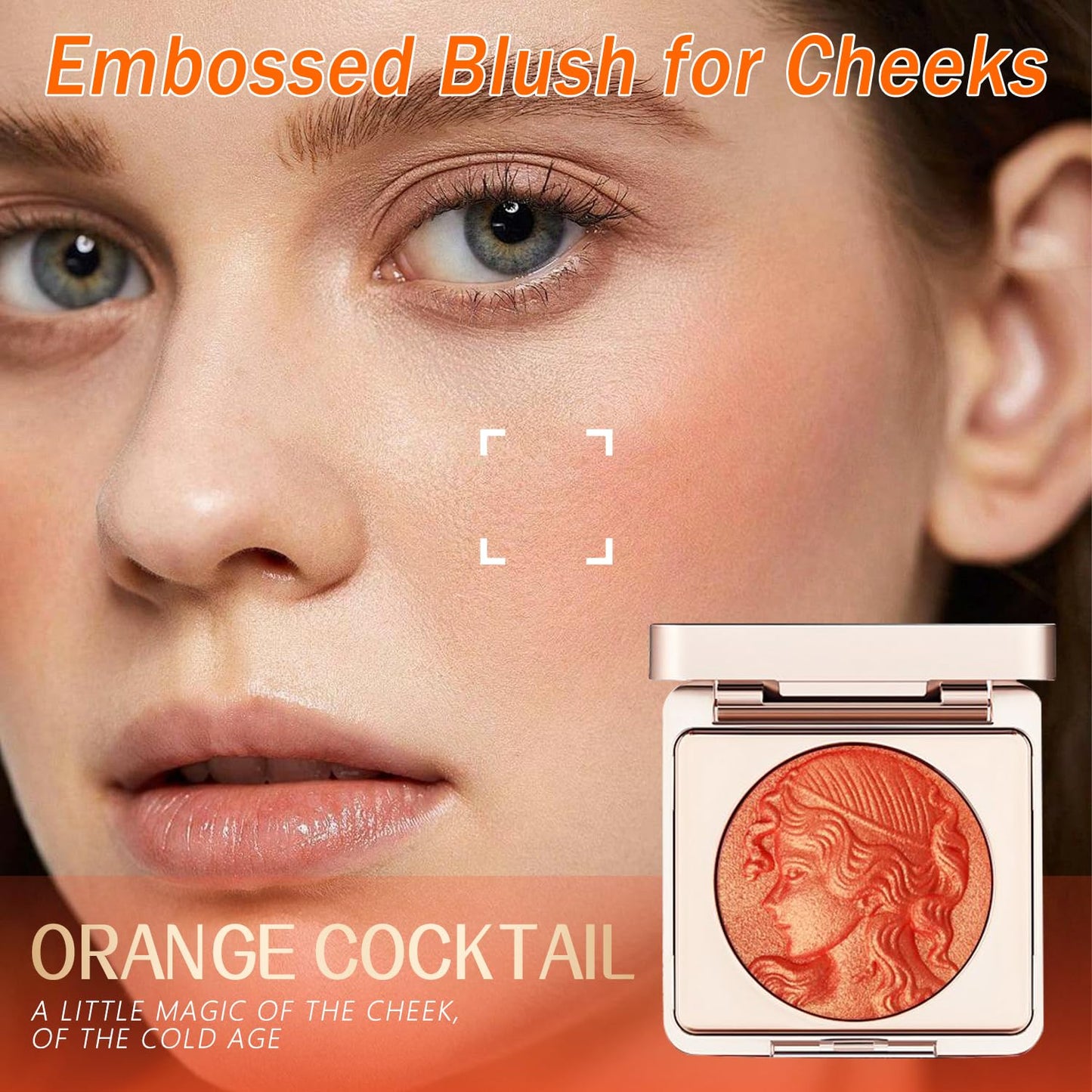 Embossed Blush for Cheeks,Embossed Smooth Powder Blush Palette For CheeksMatte Face Powder Blush Palette,Natural Makeup,Radiant Finish - Contour Face with a Radiant Flush (Orange)