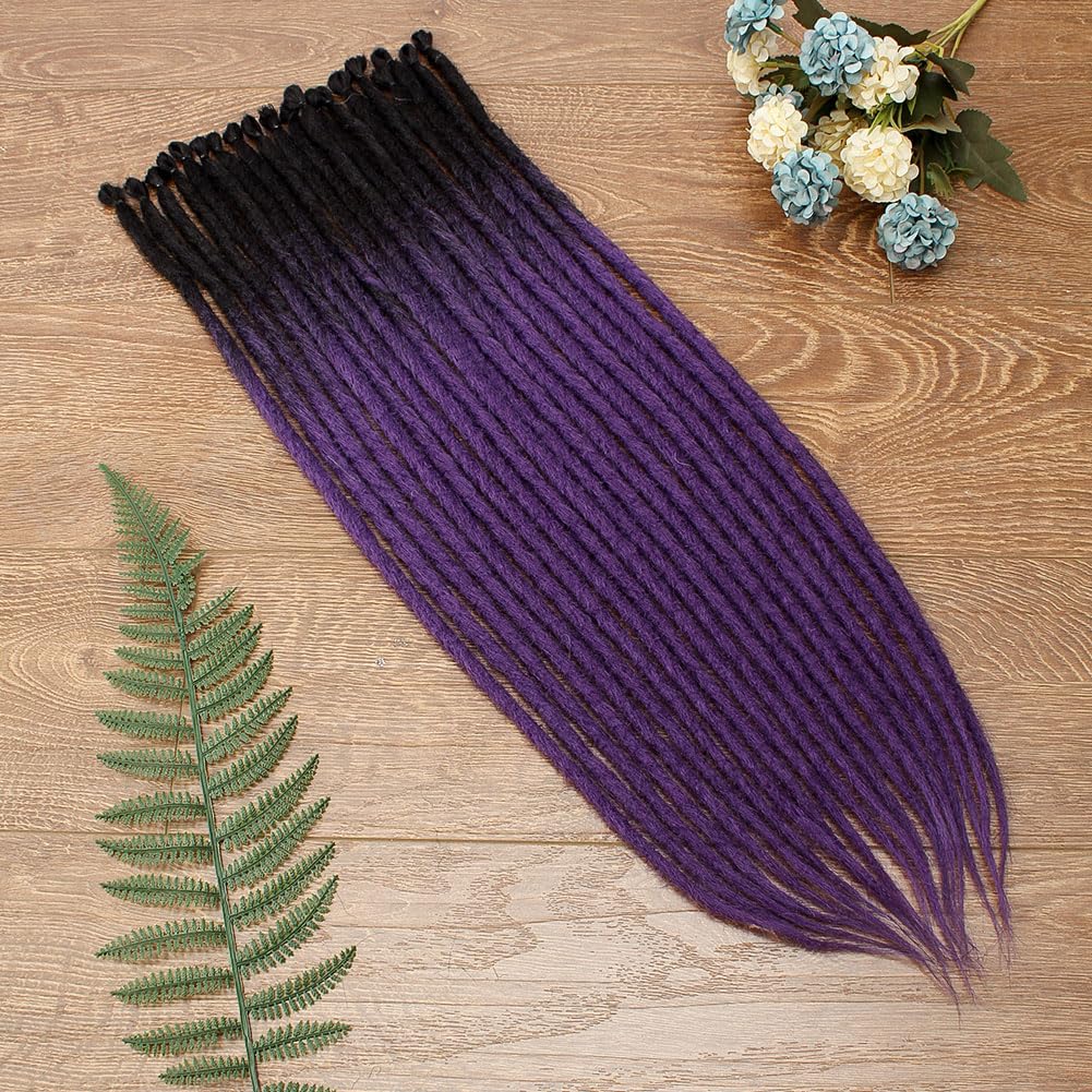 Kraler 24" Thick Dreadlock Extensions, 20 Strands 1cm Width SE Ombre Deep Purple Crochet Dreadls Extensions of Synthetic Hair Hip Hop Style Dreadlock for Girls