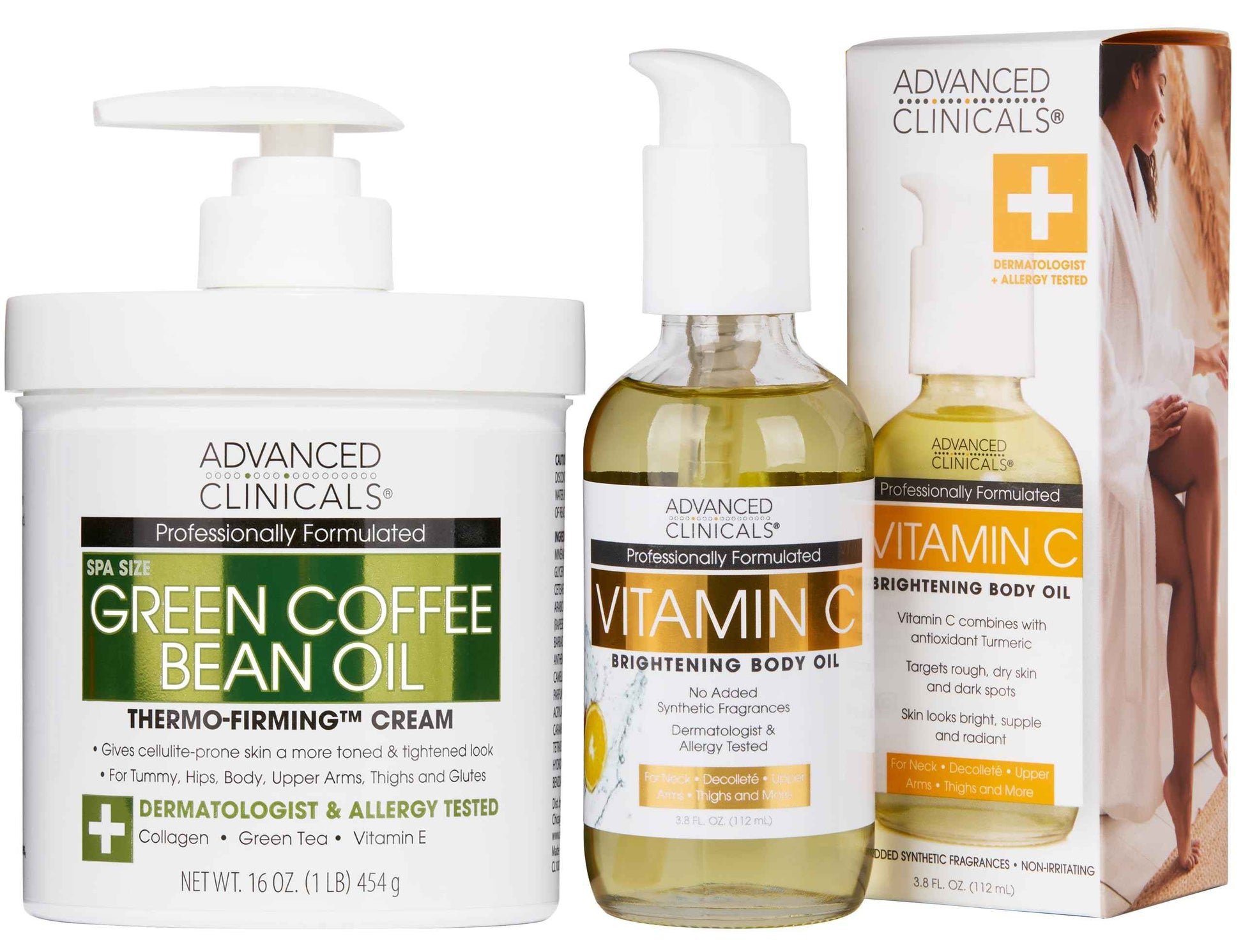 Advanced Clinicals Green Coffee Bean Oil Firming Cream + Vitamin C Body Oil Set