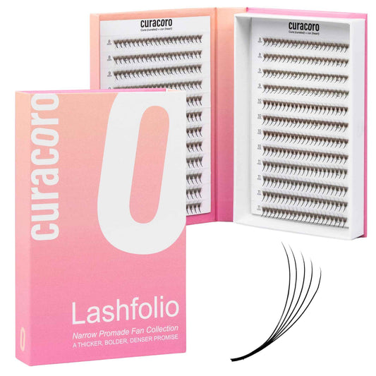 Curacoro LashFolio Narrow Promade Fans, Handmade Volume Eyelashes, 5D~10D, C CC D Curl, Thickness 0.03~0.07mm, 8-15mm Length, Professional Long-Lasting Promade Lash Fans (8D-0.05 CC, 11mm)