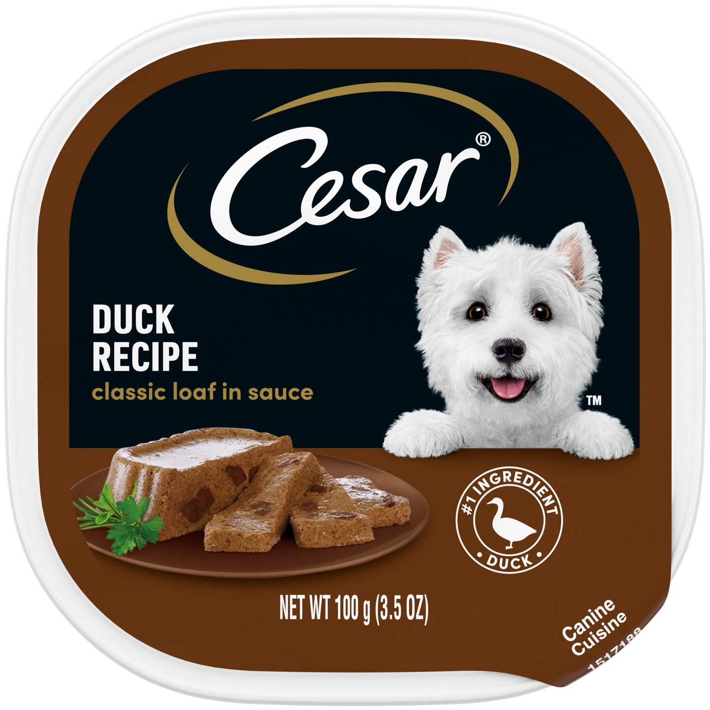 CESAR Wet Dog Food Classic Loaf in Sauce Duck Recipe, 3.5 oz. Easy Peel Trays, Pack of 24