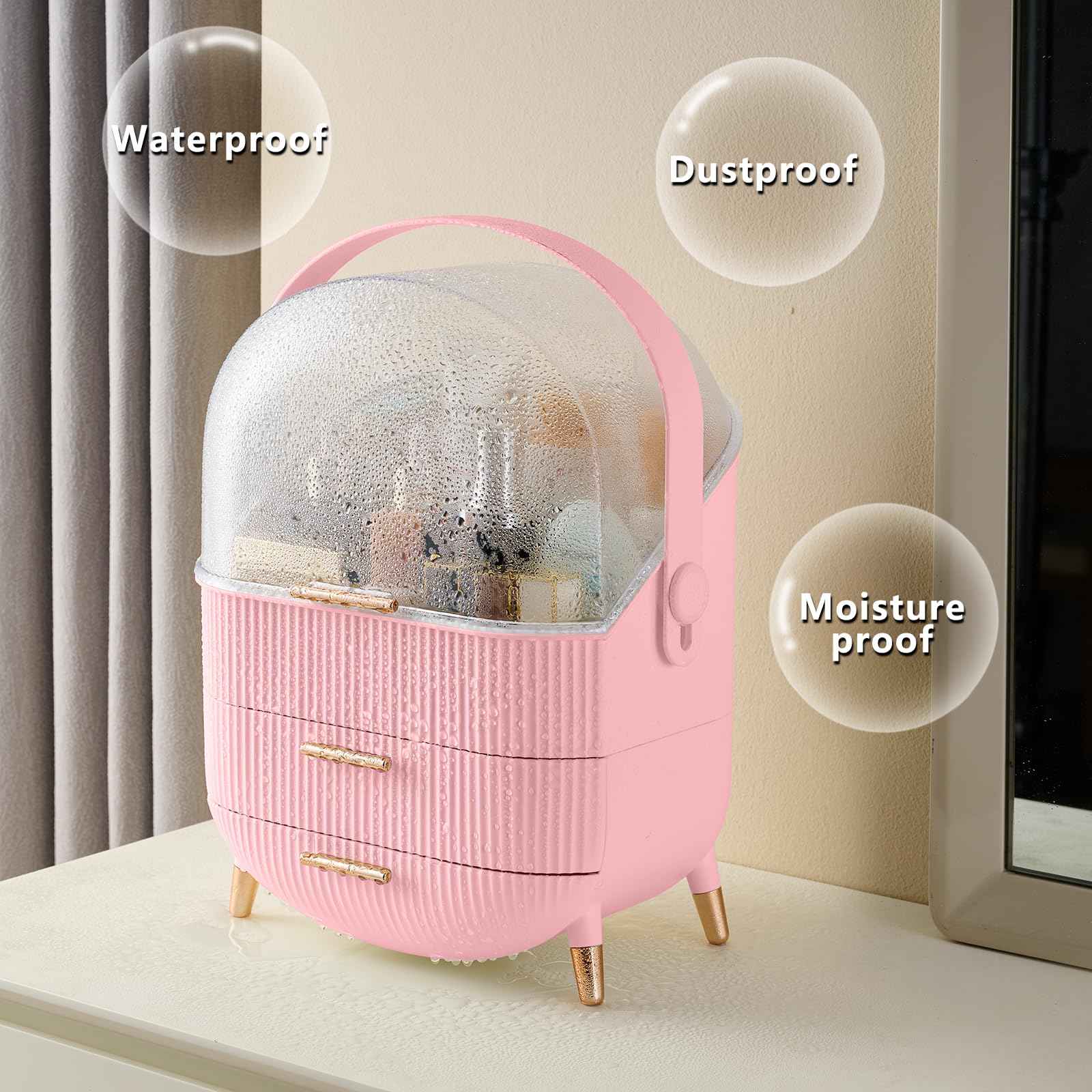 GLTAYLMY Makeup Organizer for Vanity, Cosmetics Skincare Organizers with Lid and Drawers, Cosmetic Display Cases for Countertop Bathroom Dresser, Ideal Gifts for Women