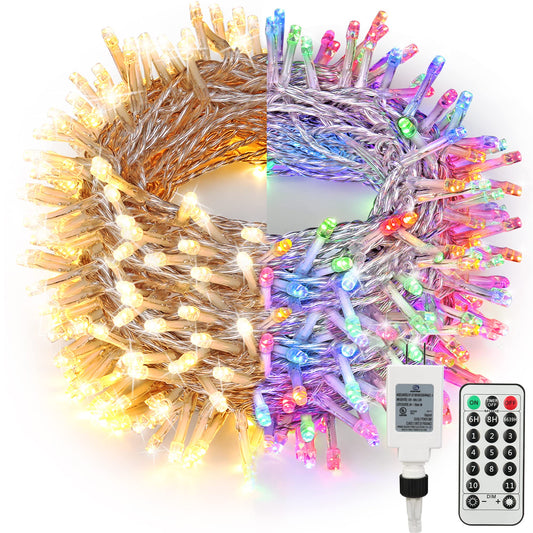 Brizled Color Changing Christmas Lights, 300 LED Christmas String Lights Connectable, 115ft 11 Modes Christmas Tree Lights Warm White & Multicolor Clear Wire Xmas Lights Remote for Xmas Party Home