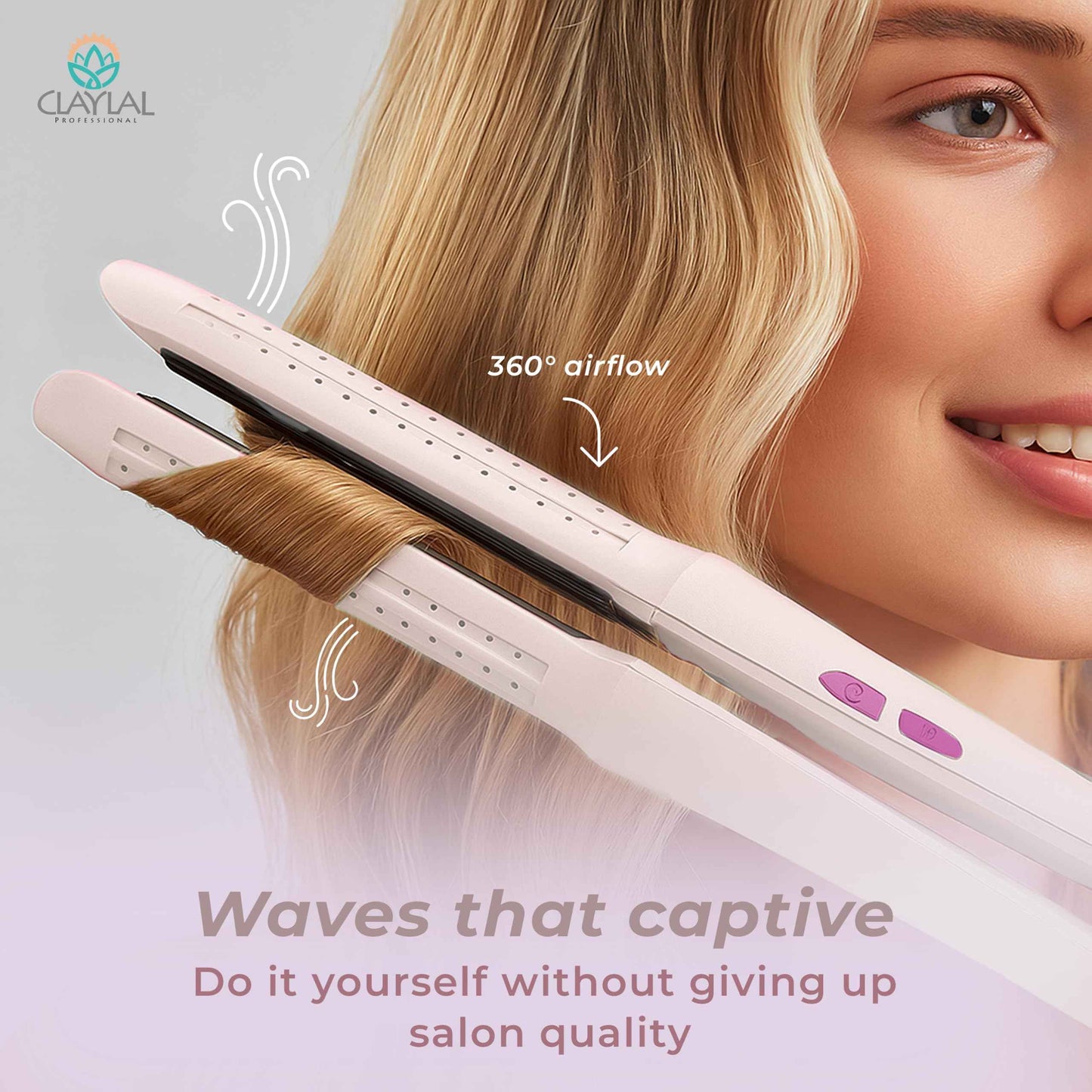 Hair Straightener and Curler 2 in 1 – Claylal Professional Flat Iron Styler with Negative Ions, 430°F Heat, 360° Airflow | Straighten & Curl Hair