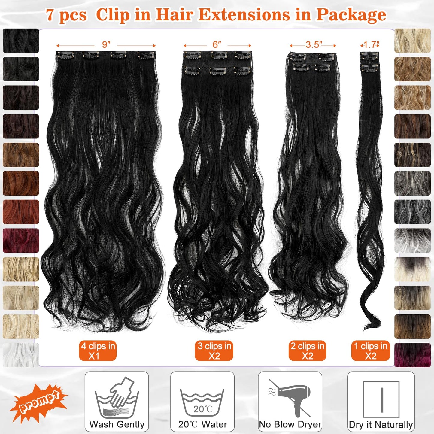 Cephermer Hair Extensions Wavy 7 PCS Clip in Hair Extensions 24" Long and Thick 170g Synthetic Hairpieces Double Weft Natural Soft Hair for Women Dark Brown Mix Bleach Blonde