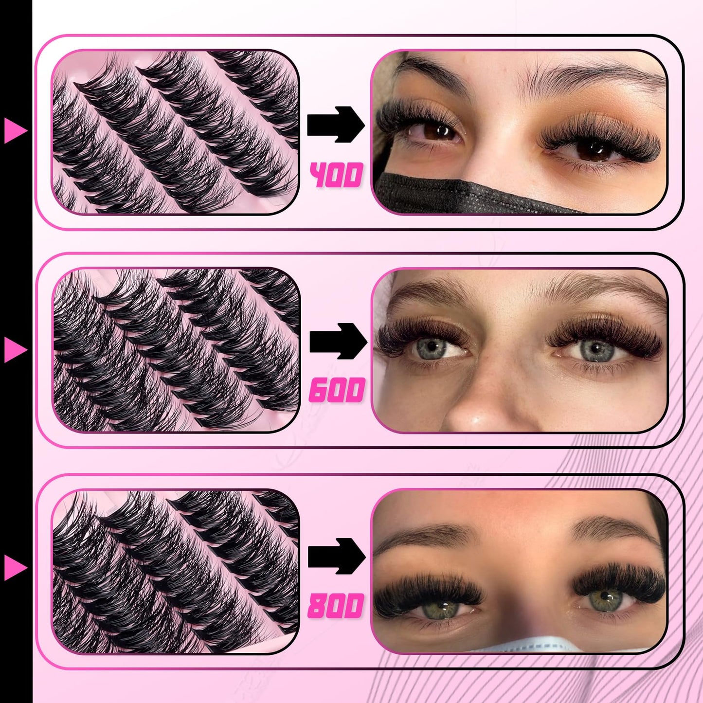 Veleasha Lash Clusters Fluffy Individual Lashes Cluster Eyelash Extensions Cluster Lashes Wispy DIY Eyelash Extension at Home Pestañas Pelo a Pelo (40D+60D+80D, 290PCS)