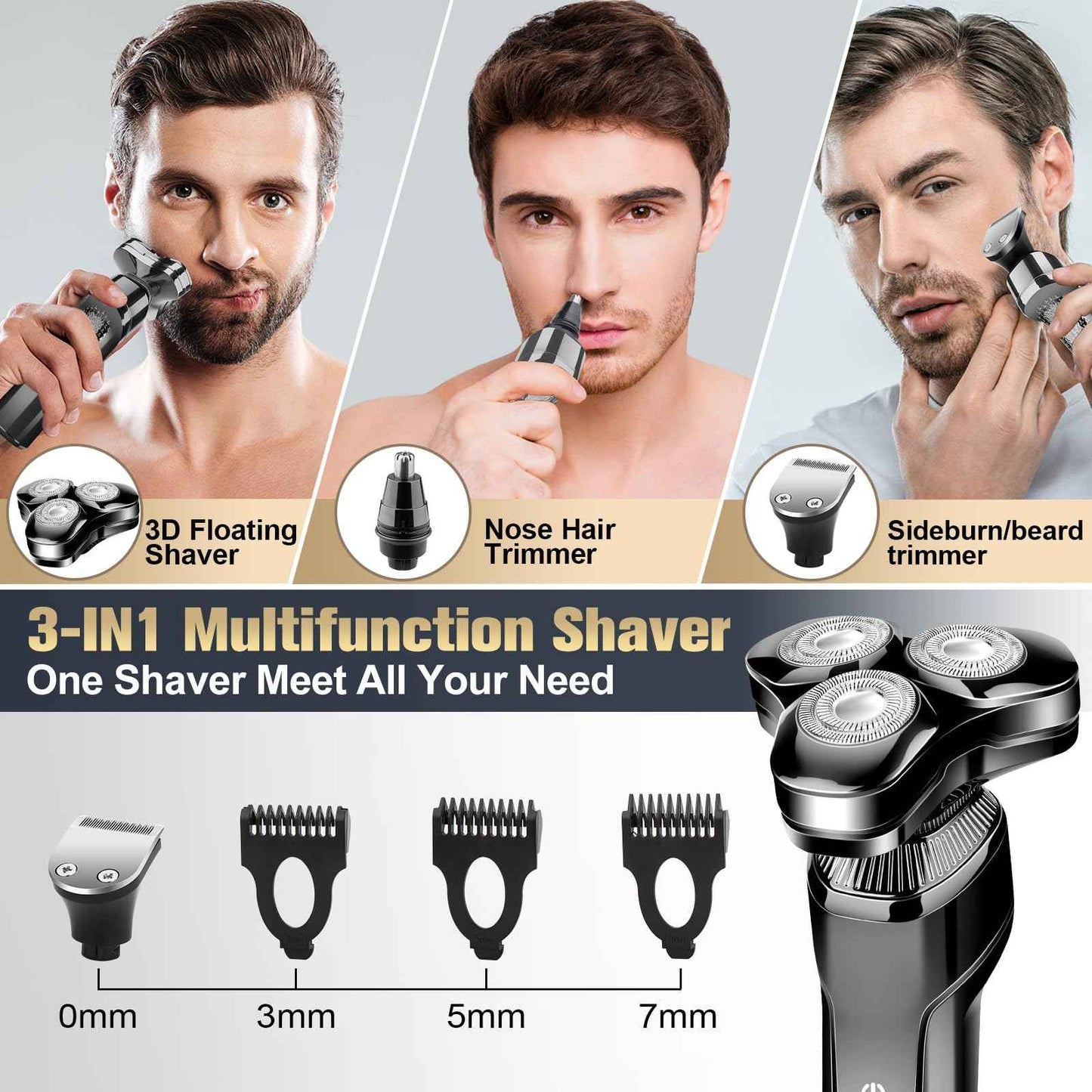 Electric Razor for Men,Upgrade Men’s Electric Shavers Rotary LED Display/Waterproof/Rechargeable, Shaver for Men Cordless Floating Head Replaceable Blades