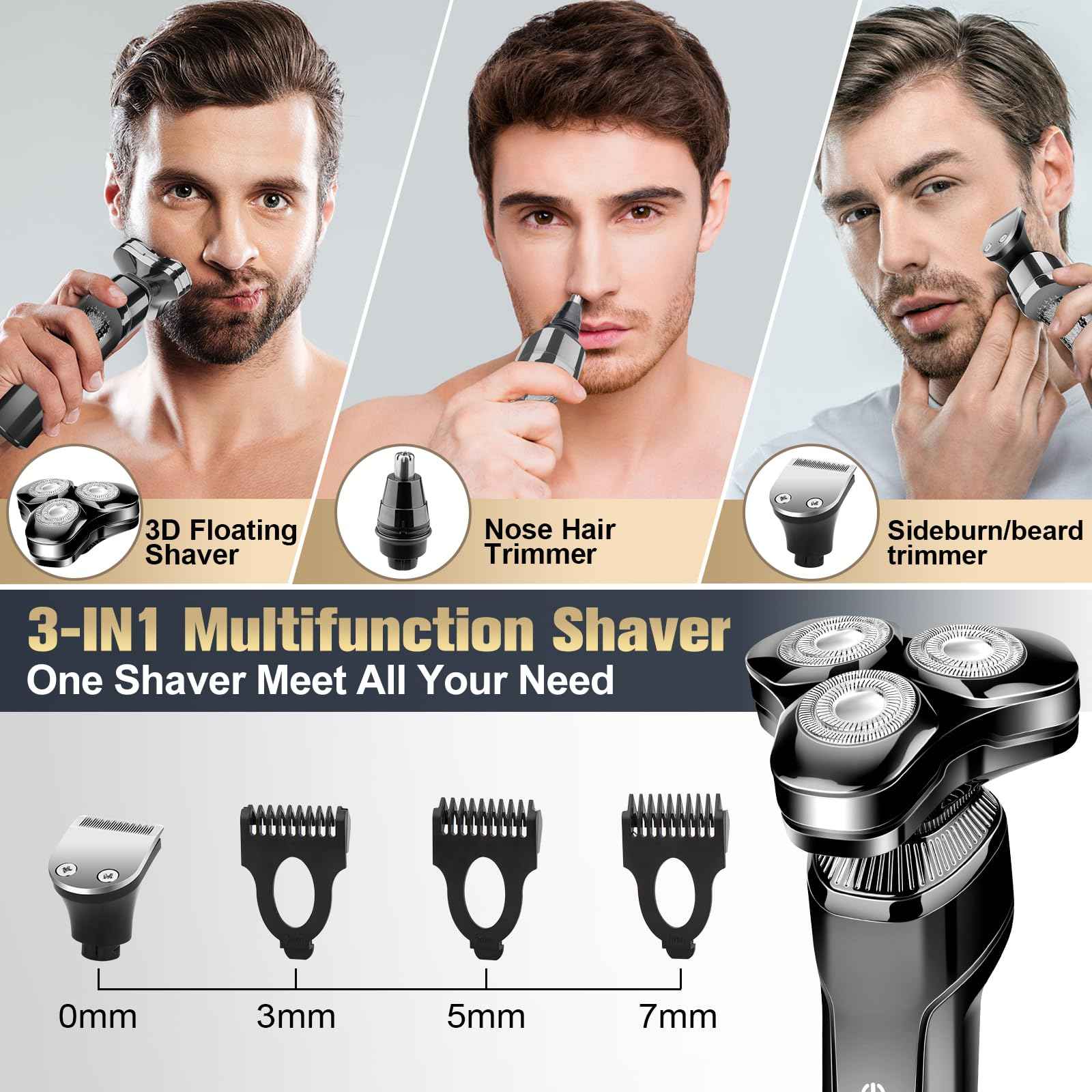 Electric Razor for Men,Upgrade Men’s Electric Shavers Rotary LED Display/Waterproof/Rechargeable, Shaver for Men Cordless Floating Head Replaceable Blades