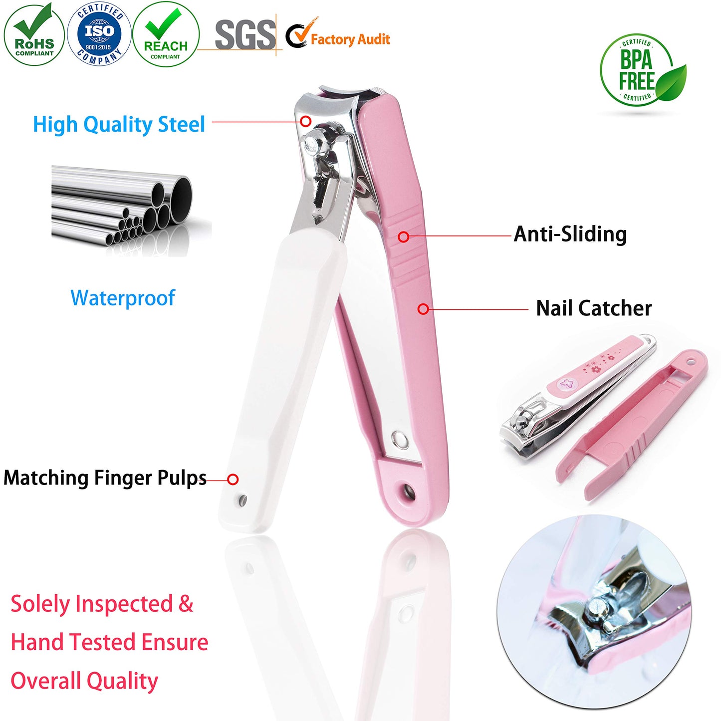 PAFASON Nail Clipper Set with Nail Catcher & Czech Float Glass Nail File Super Sharp for Fingernail & Toenail Clippers for Men & Women