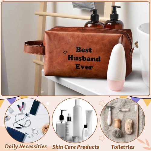 EYxsaxenk Man Travel Toiletry Bag - Father's Day Best Husband Ever Man PU Leather Travel Essential Makeup Organizer Pouch Bag Organizer Bathroom Accessories Dopp Kit Husband Dad's Birthday Party Gifts