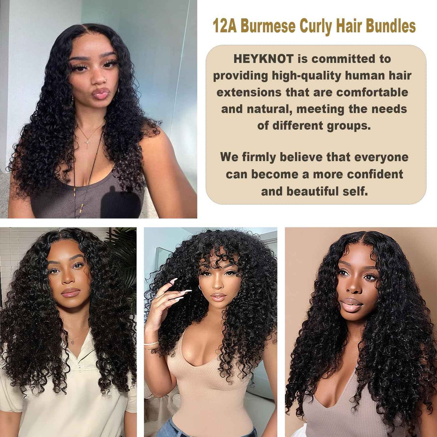 HEYKNOT Burmese Curly Bundles Human Hair 16 Inch Water Wave 100% Unprocessed Brazilian Virgin Hair Quick Weave Hair 3C4A Deep Curly human hair wet and wavy bundles for Women Natural Black