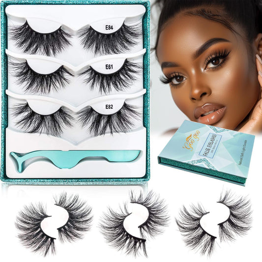 GOO GOO Mink Eyelashes, Fake Eyelashes 25mm Dramatic Long 3 Styles Multipack Siberian 3D Mink Fur Eyelashes Natural Layered Hand Made Strips Eyelashes Fluffy Full False Eyelashes for Make Up