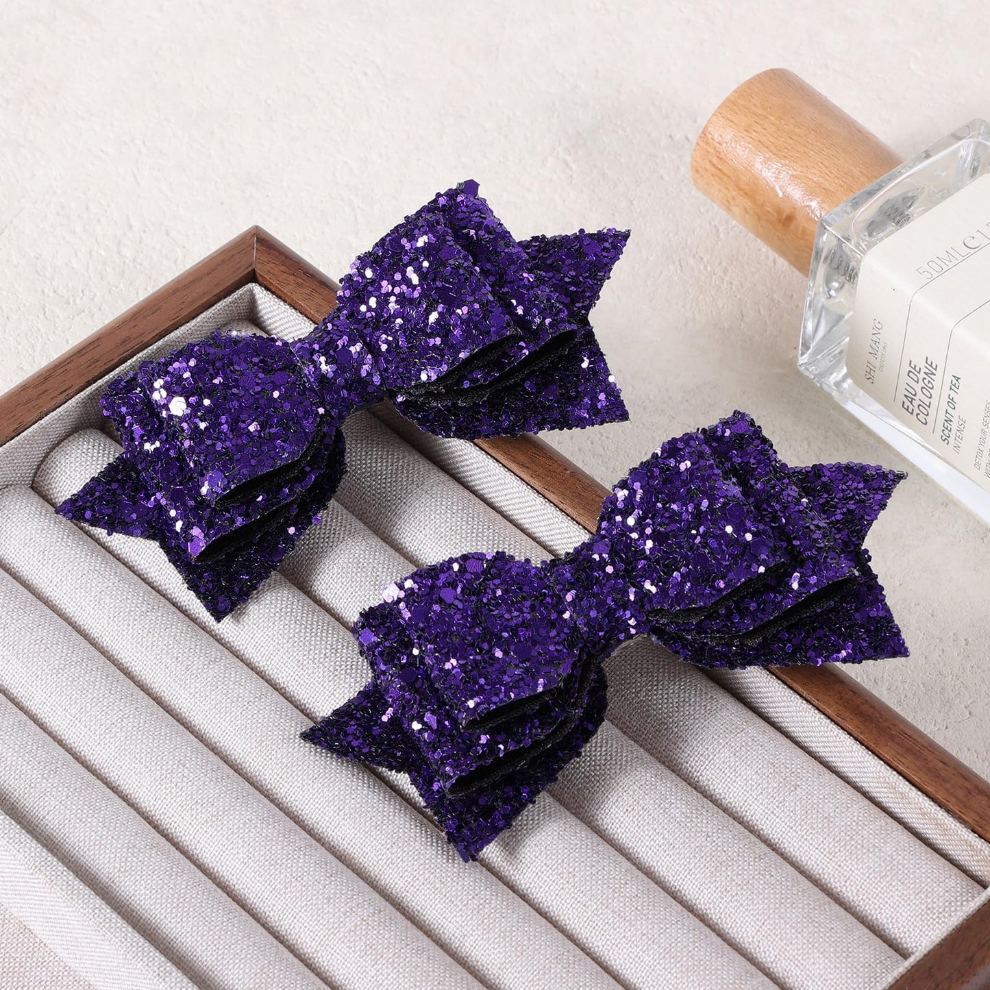 4" Glitter Purple Hair Bow Clips Sparkling Sequin Alligator Barrettes Pins for Teens Toddler Cheerleader Girls Kids Halloween Costume Decor Accessory Back School Mardi Gras Gift