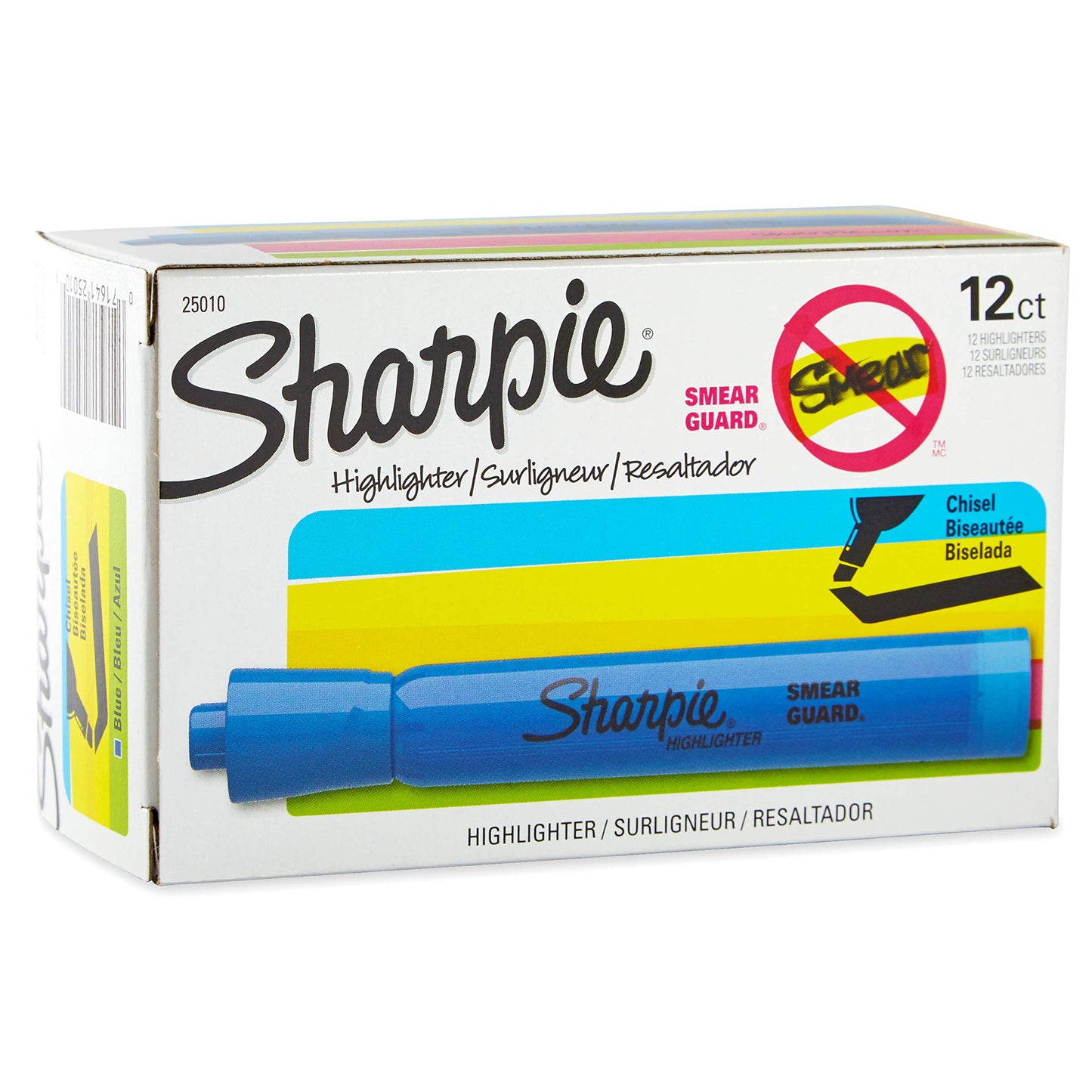 SHARPIE Tank Style Highlighters, Chisel Tip, Fluorescent Blue, Box of 12