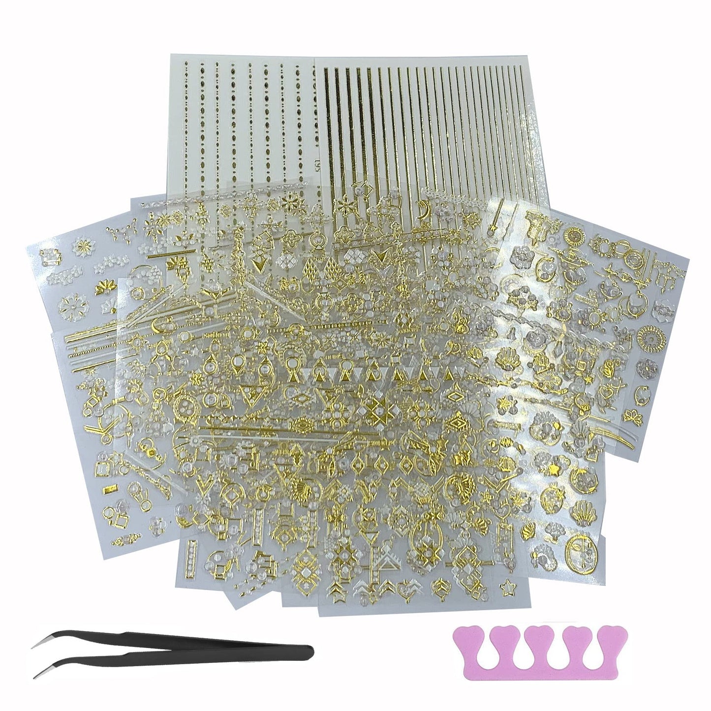 22 Sheets 3D Nail Adhesive Stickers for Women Gold Metallic Chain Line Nail Stickers Diamond Design Luxury Nail Art Decoration with with Tweezers Nail File Separators