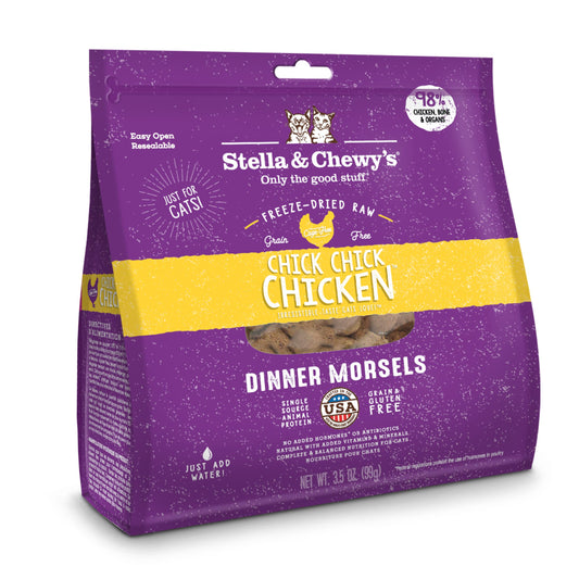 Stella & Chewy's Freeze-Dried Raw Cat Dinner Morsels – Grain Free, Protein Rich Cat & Kitten Food – Chick Chick Chicken Recipe – 3.5 oz Bag