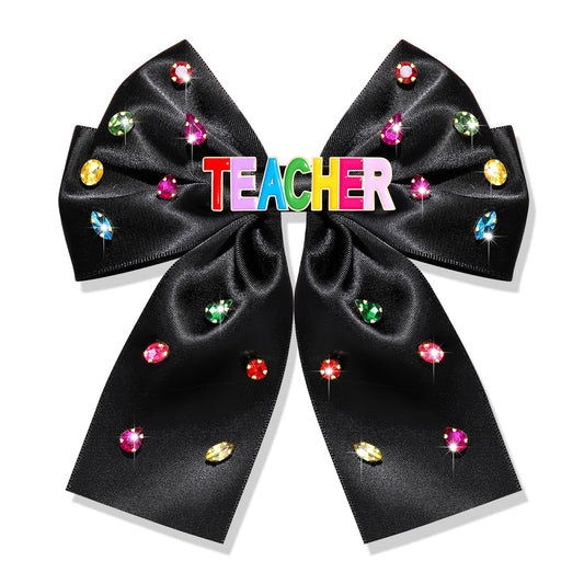 Teacher Hair Bows for Women Teacher Accessories Hair Bow Clips Jeweled Large Book Pencil Fri-Yay Hair Bows Teacher Appeaciation Gifts Outfits (Pattern G1)