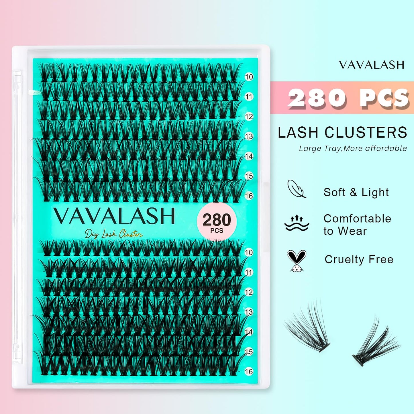 VAVALASH DIY Lash Extension Kit 280 Clusters Individual Lashes Kit 30D 40D 0.07D-10-16mm Lash Clusters, Lash Bond and Seal, Lash Tweezer for DIY Eyelash Extension at Home（Kit-30D+40D-0.07D-10-16MIX）