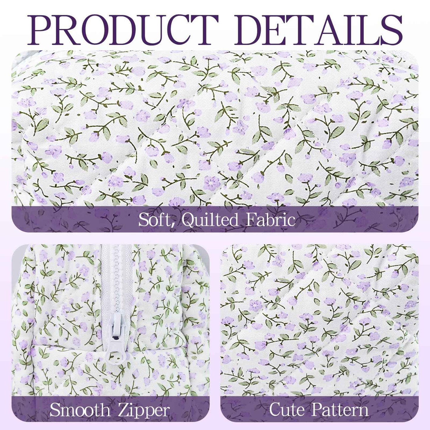 Quilted Makeup Bag Floral Cotton Make up Bag Puffy Coquette Makeup pouch Aesthetic Cute Travel Toiletry Bag for Women Girls