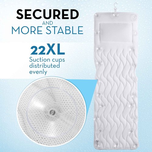 BASIC CONCEPTS Full Body Bath Pillow, Bathroom Tub Thick Pillow for Neck and Back Support, Extra Thick Bathtub Cushion & Bathtub Pillow Headrest, Bathtub Accessories for Women Men, 22 Suction Cups