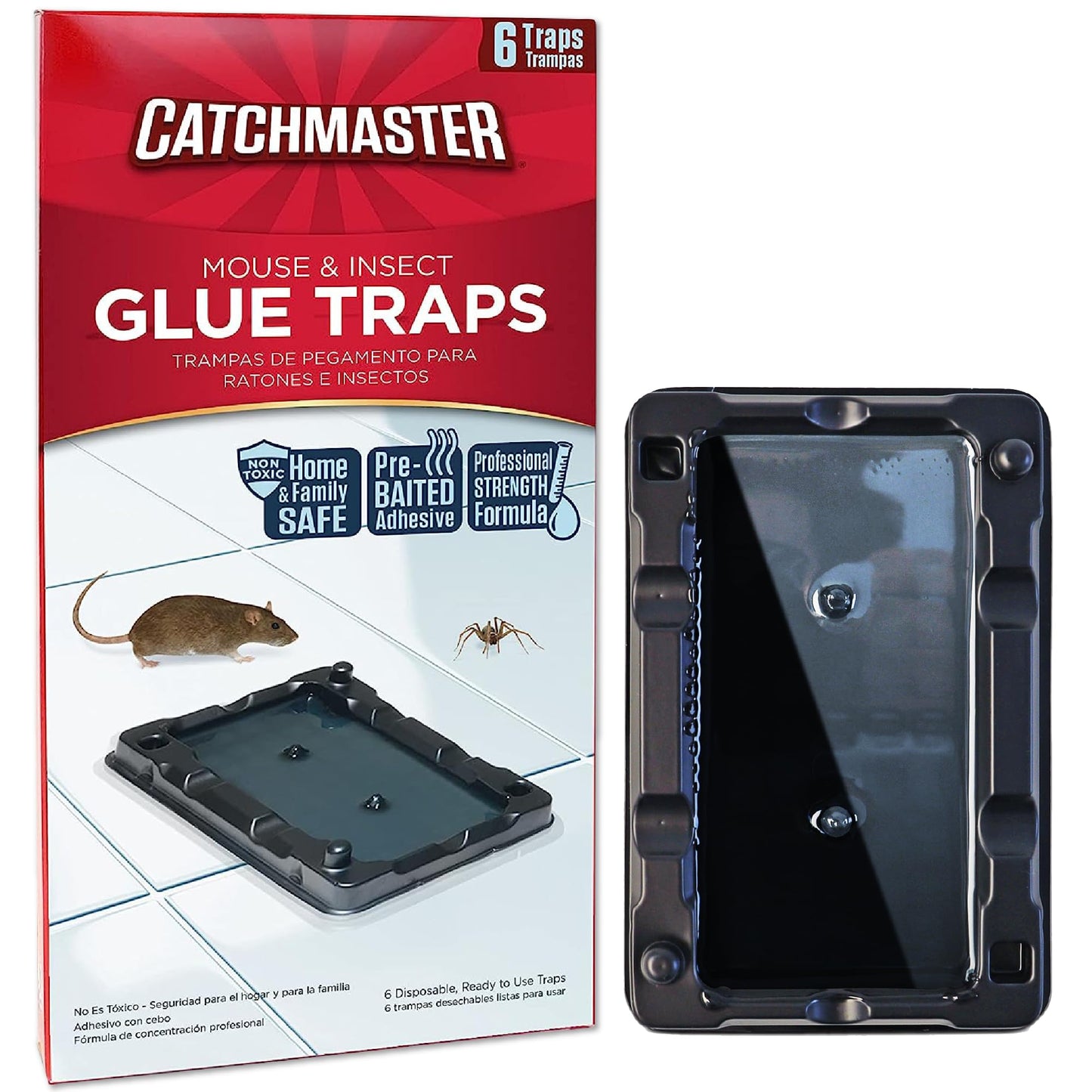 Catchmaster Mouse & Insect Glue Traps 6-Pk, Adhesive Rodent & Bug Catcher, Pre-Scented Mouse Traps Indoor for Home, Sticky Glue Traps for Mice and Insects, Pet Safe Pest Control for House & Garage