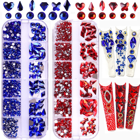 BELICEY Nail Art Rhinestones Red Blue Flatback Round Rhinestones Charms Nail Gem Stones with K9 Bling Glass Crystals Diamonds Jewelry for Nail Design DIY Crafts Face Decoration