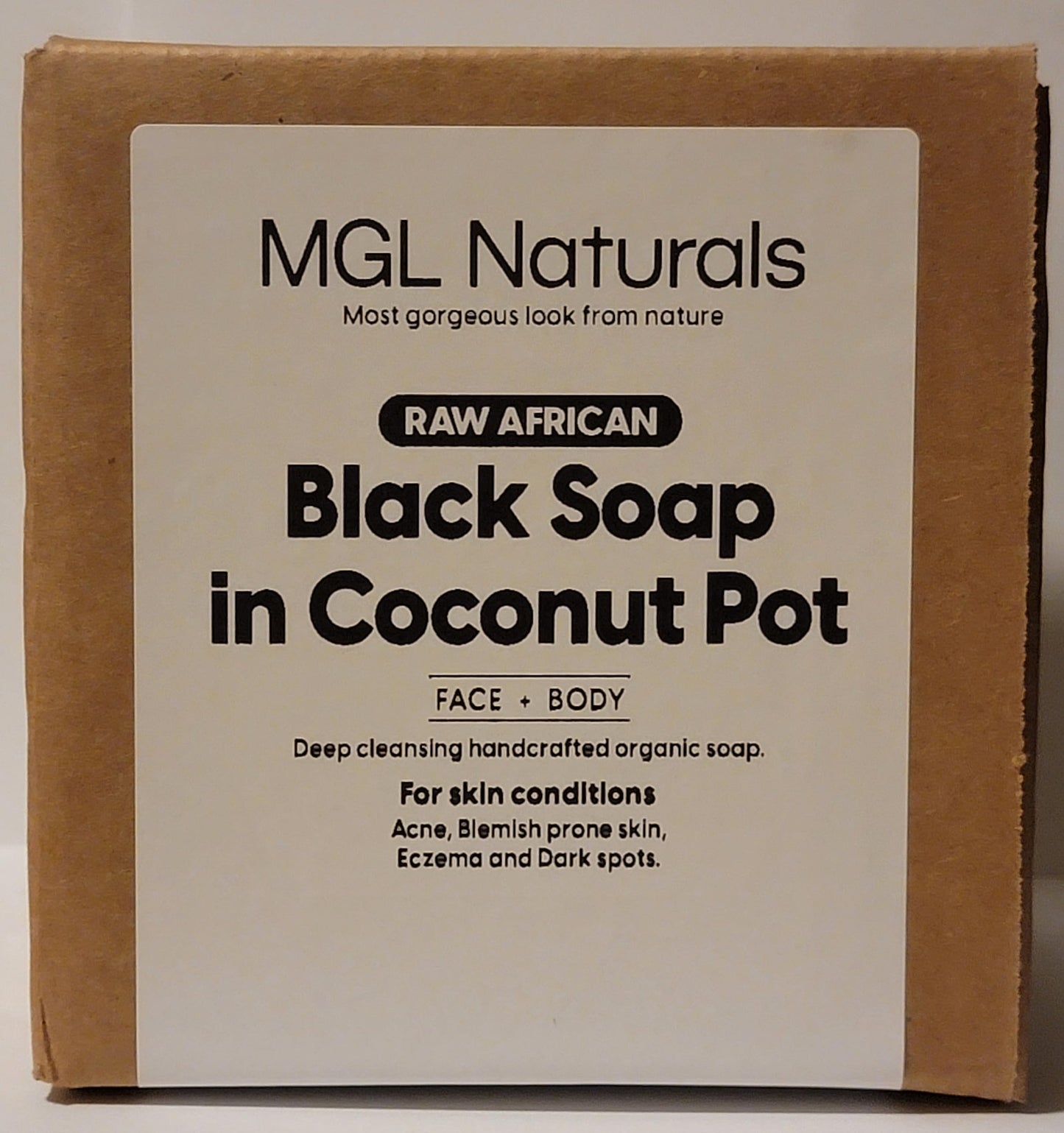 MGL Naturals Raw African Black Soap in Coconut Pot | Premium & Organic | Face and body deep cleanse. For acne, eczema & dark spots. (16)