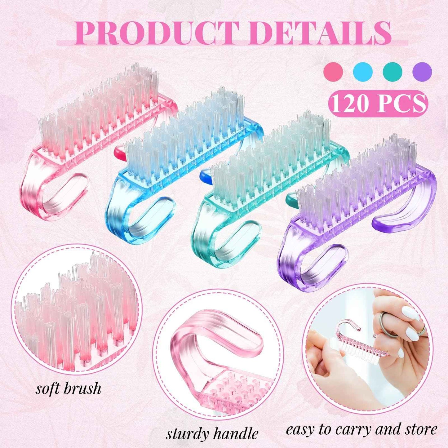 Patelai 200 Pcs Handle Grip Nail Brush Bulk Colorful Nail Scrubber Fingernail Brushes Hand Toes Cleaning Brushes Pedicure Scrubbing Tool for Men and Women, Multicolor Brush
