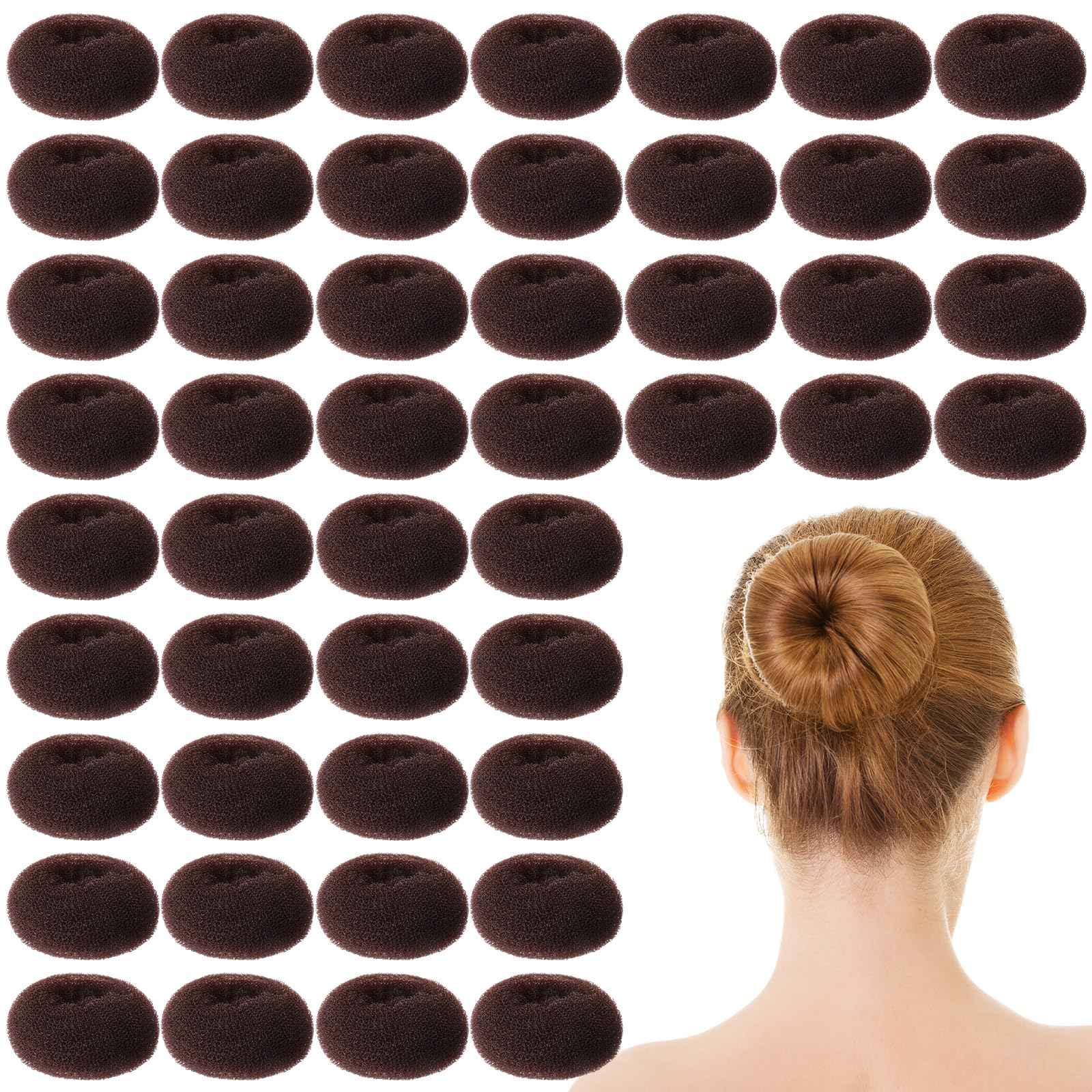 XunYee 48 Pcs Hair Donut Maker, Brown Large Hair Bun Rings for Ballet Style, Bulk Doughnut Shaper for Women and Girls(3.5 Inch)