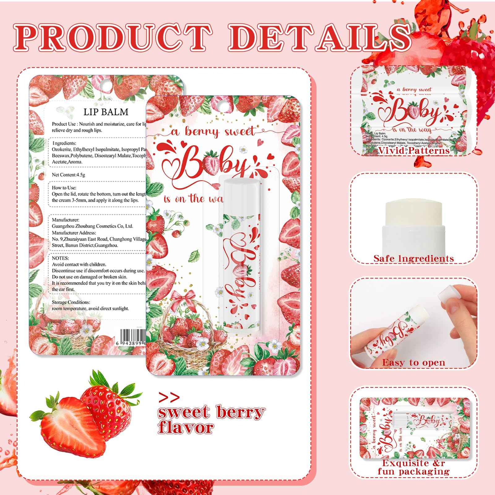 30 Pack Strawberry Baby Shower Games Lip Balms Bulk Games Prizes Party Gifts for Guests Friends Gender Reveal Favors Decorations Souvenirs Baby Thanksgiving Christmas Gift Bags Stuffers(Strawberry)