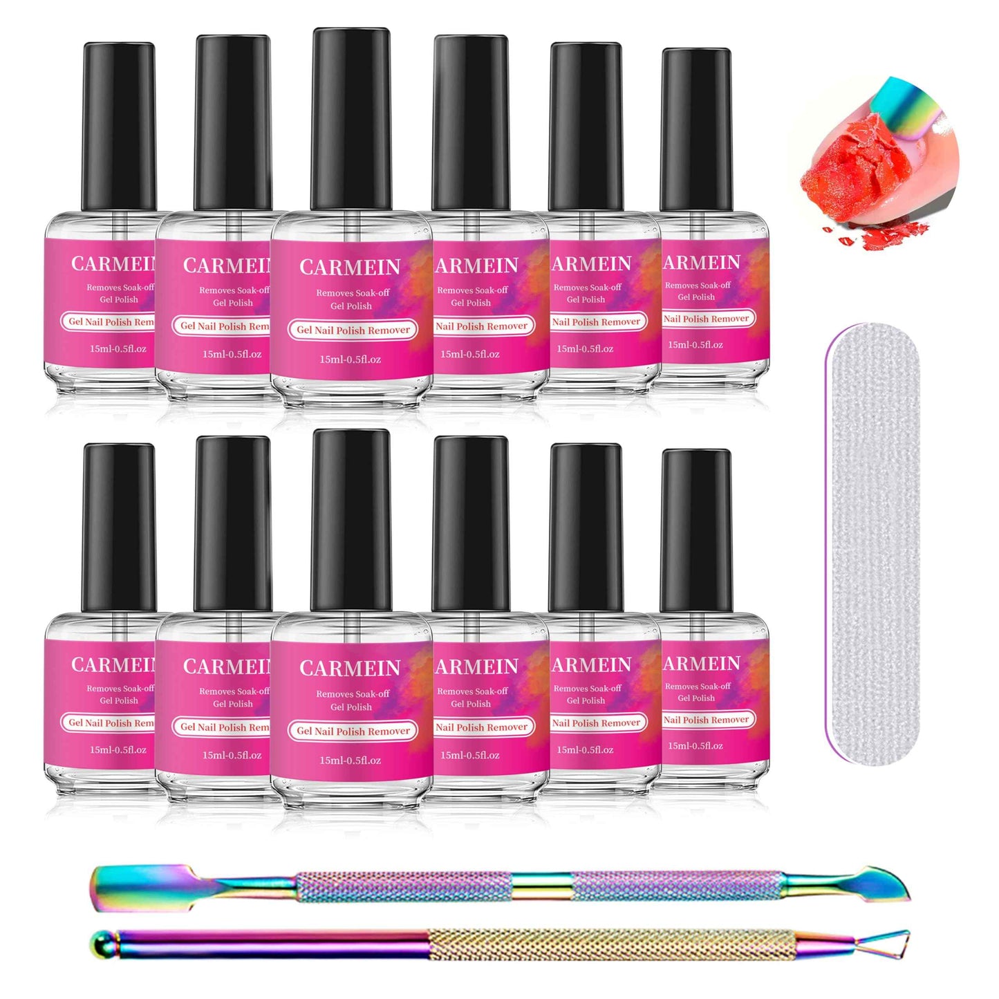 CARMEIN Gel Nail Polish Remover,Professional(12-pack), 15ml/0.5 fl oz, Liquid Formula, Paraben-free, For Natural and Long-lasting Gel Polish Removal for Nail.