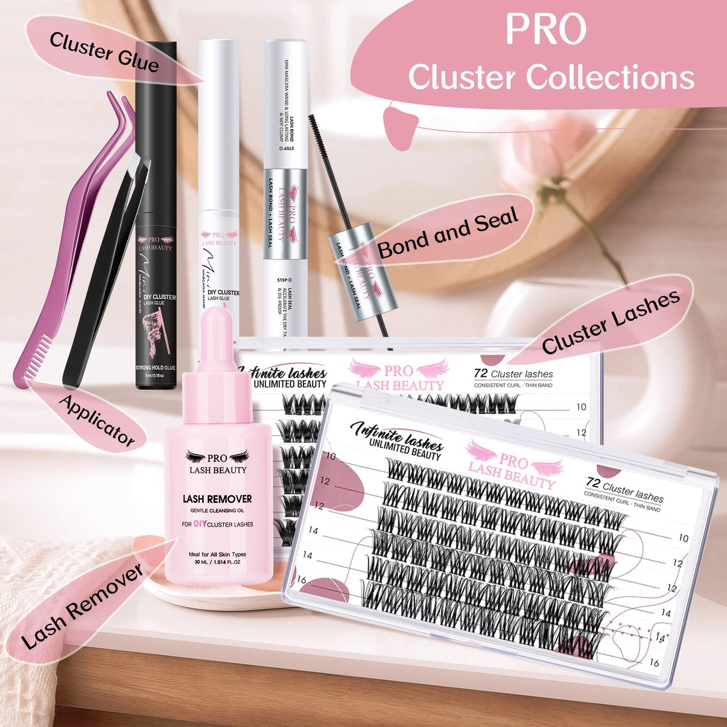 Cluster Lashes 72 Pcs Lash Clusters DIY Eyelash Extension Individual Lashes Thin Band Easy to Apply at home Lashes Crush D-14mm