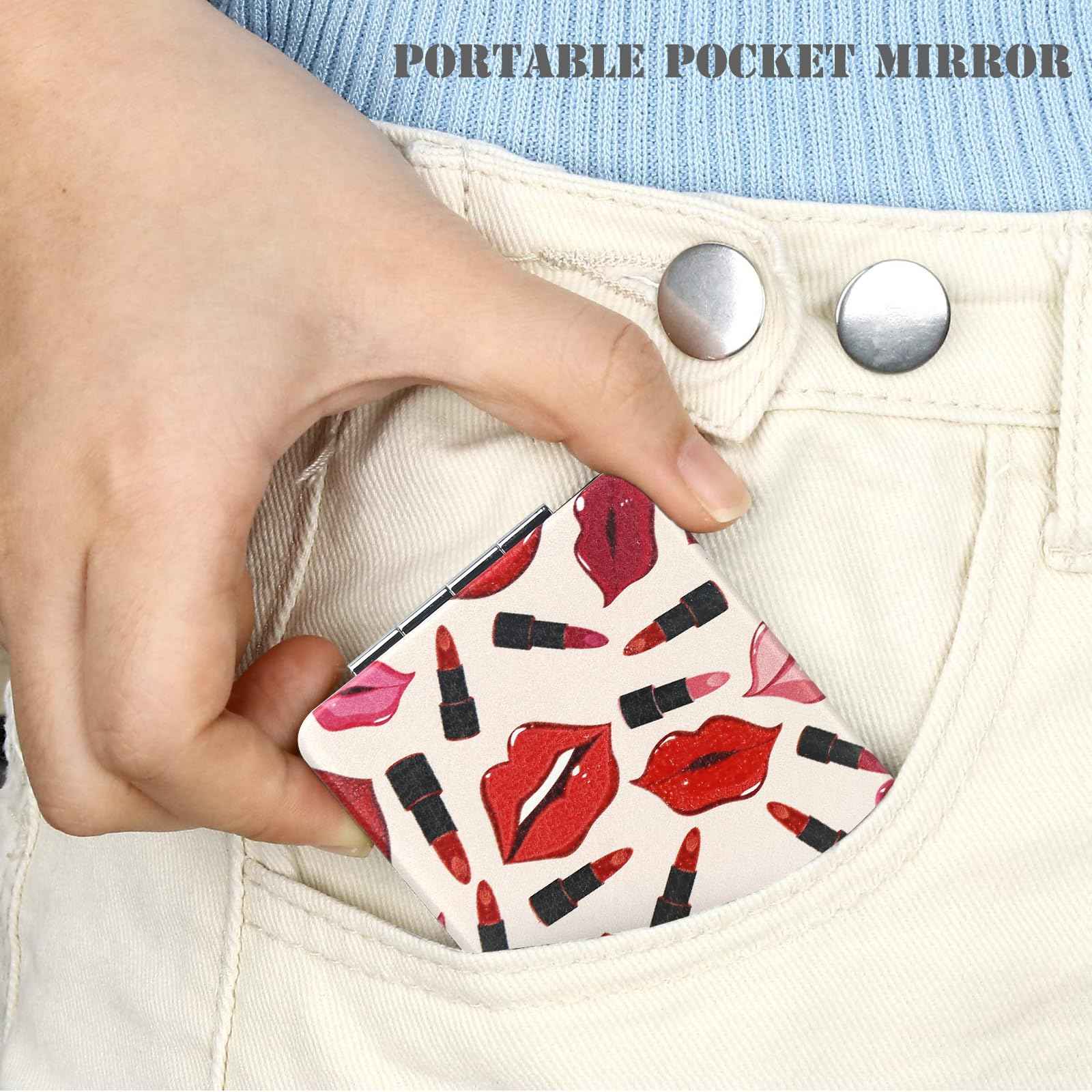 YTLX Quality Vanity Compact Makeup Mirror for Girls Women, Stylish Slim Travel Cosmetic Mirrors for Pocket Purse Wallet Handbag, Portable Magnifying Handheld Small Mirror Foldable Cute Lightweight