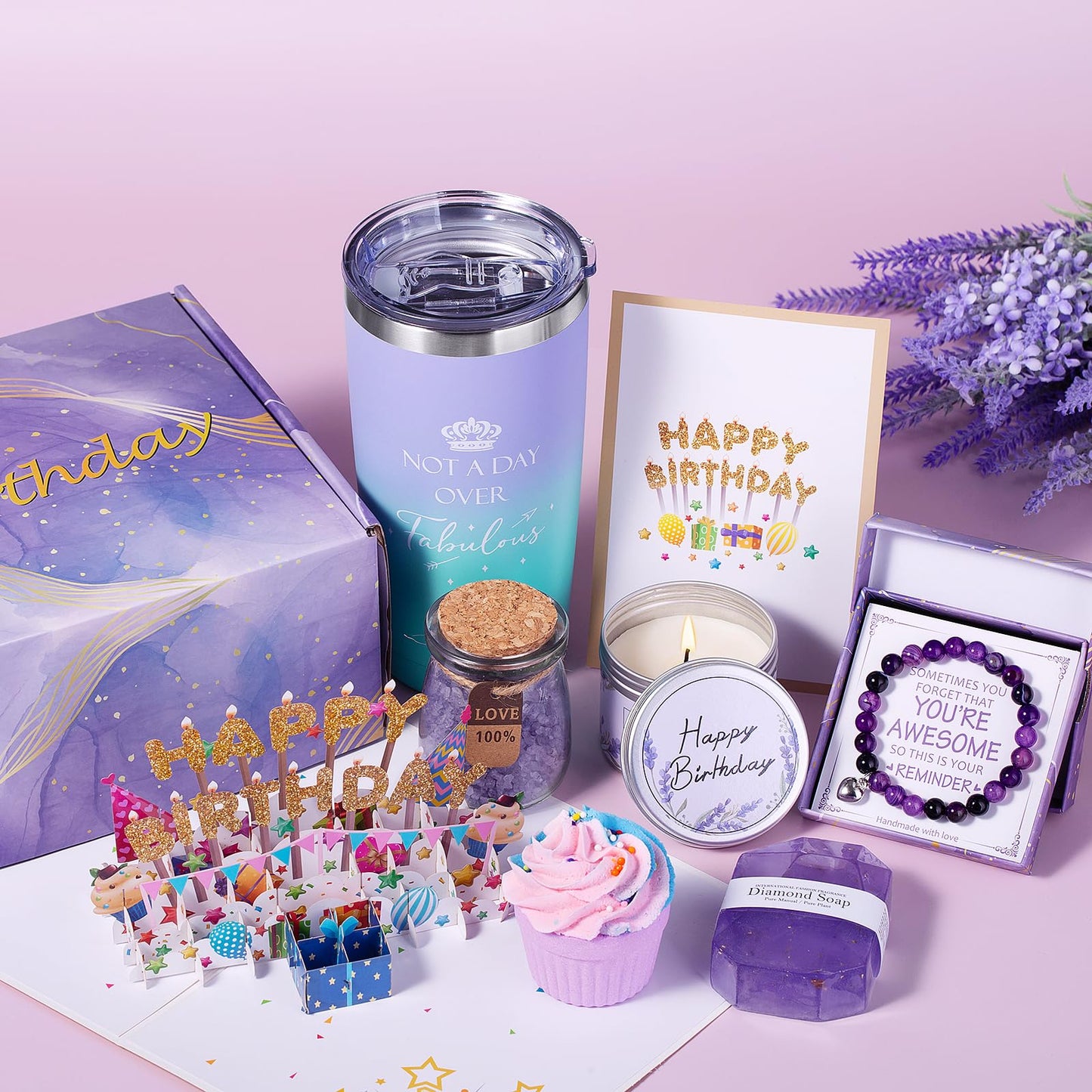 Aeenr Birthday Gifts for Women-40th Birthday Gifts Women-50th Birthday Gifts for Her 30th Birthday Lavender Purple Gift Baskets, Gift Set for Sister Mom Wife Girlfriend Coworker Best Friend-Christmas