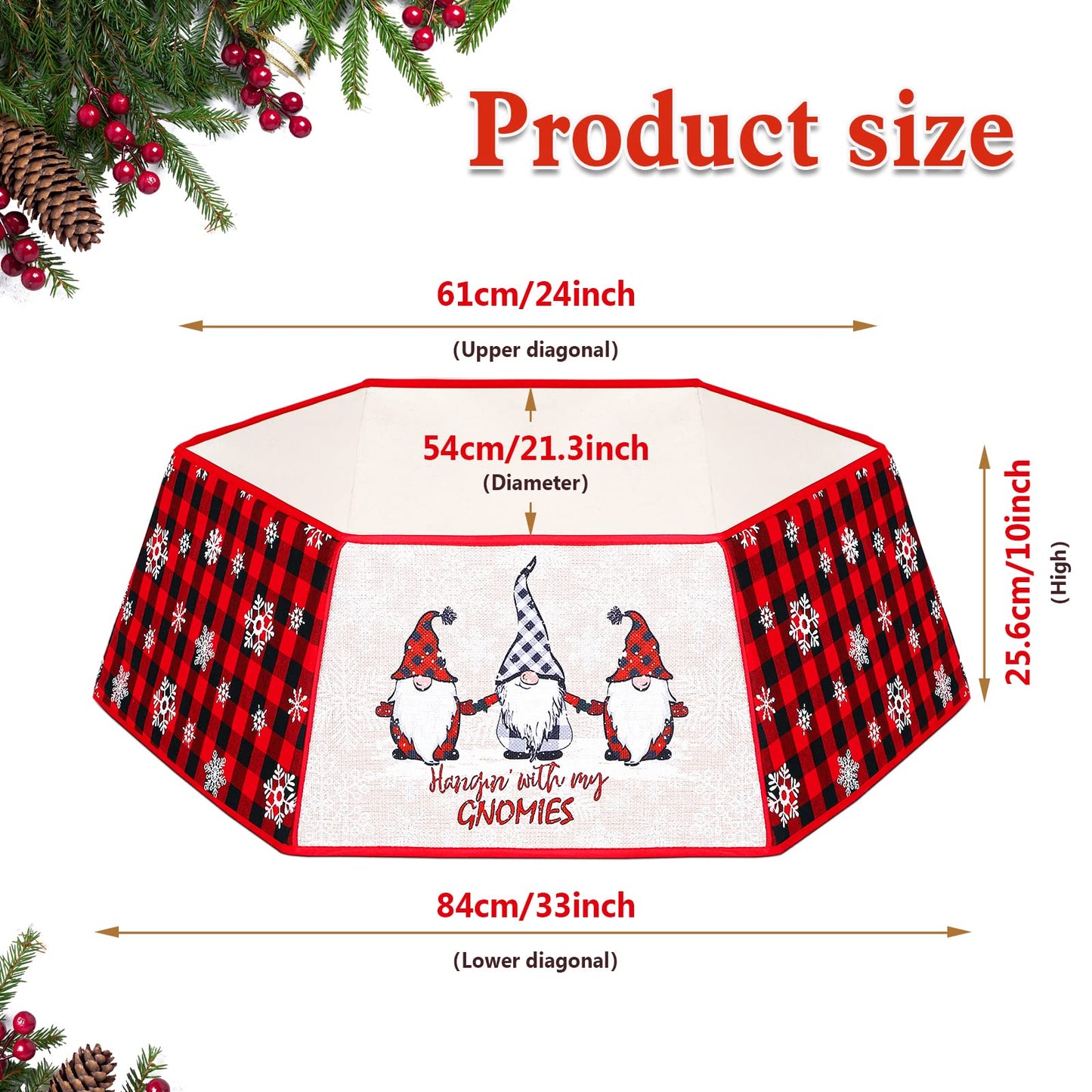 Souarts Christmas Tree Collar 33 Inches Hexagon Christmas Tree Base Ring Buffalo Plaid Fabric Tree Skirt for Artificial Christmas Trees Decoration