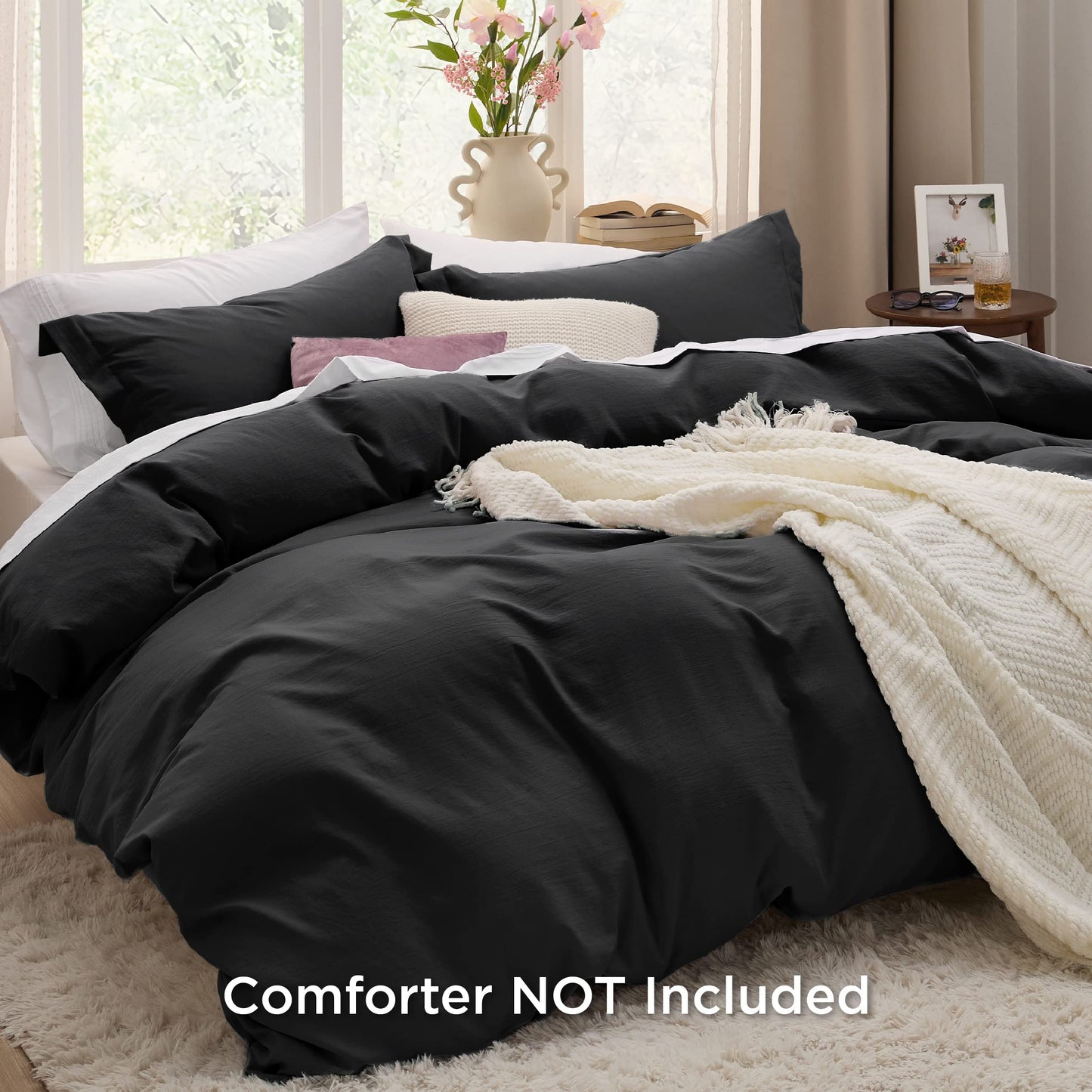 Bedsure Black Twin Duvet Cover Set - Soft Prewashed Duvet Cover Twin Size, 2 Pieces, 1 Duvet Cover 68x90 Inches with Zipper Closure and 1 Pillow Sham, Comforter Not Included