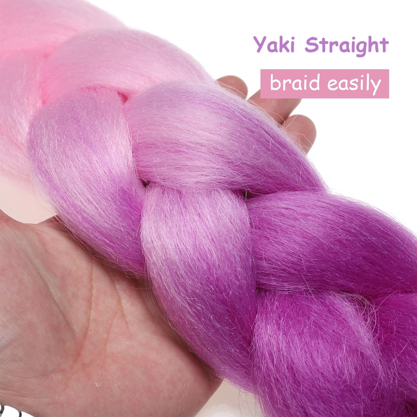 Ombre Braiding Hair Pre Stretched 6 Packs Synthetic Hair Extensions for Braids 24 inch Pink Purple Braiding Hair Jumbo Festival Colorful Braid Hair