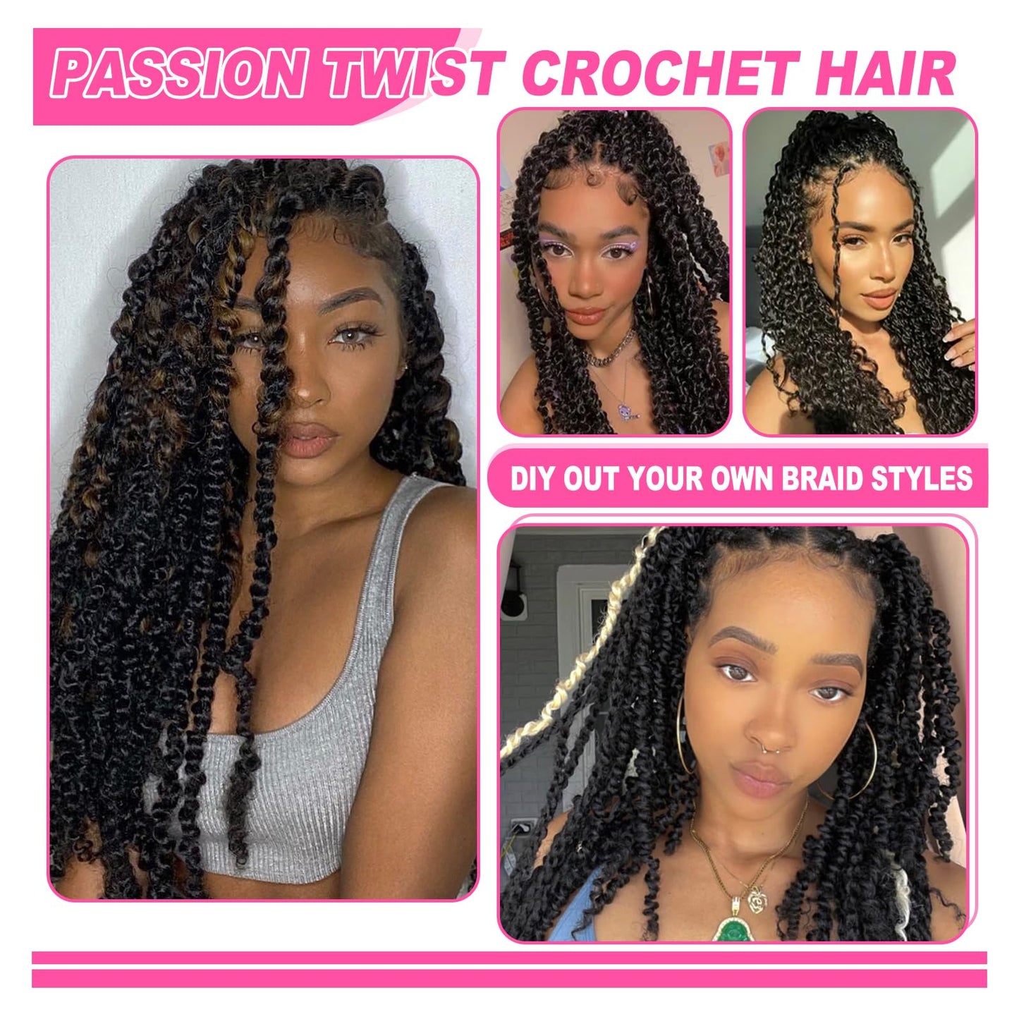 Passion Twist Hair 24Inch 6Packs Passion Twist Crochet Hair Water Wave Crochet Braiding Hair for Black Women (24Inch 6Packs, 1B#)