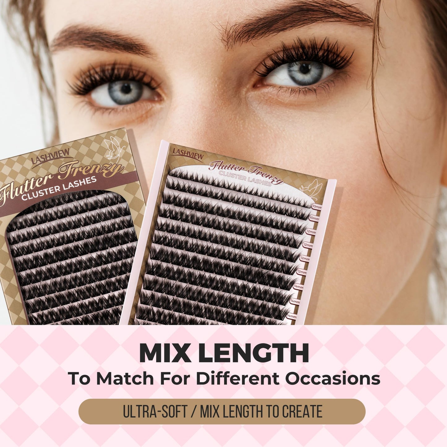 LASHVIEW Lash-Extension-Clusters 182pcs D Curl Lash Clusters Natural Look Cluster Lashes Extensions Super Thin Band & Soft Lashes Reusable 9-16mm MIX (C163)