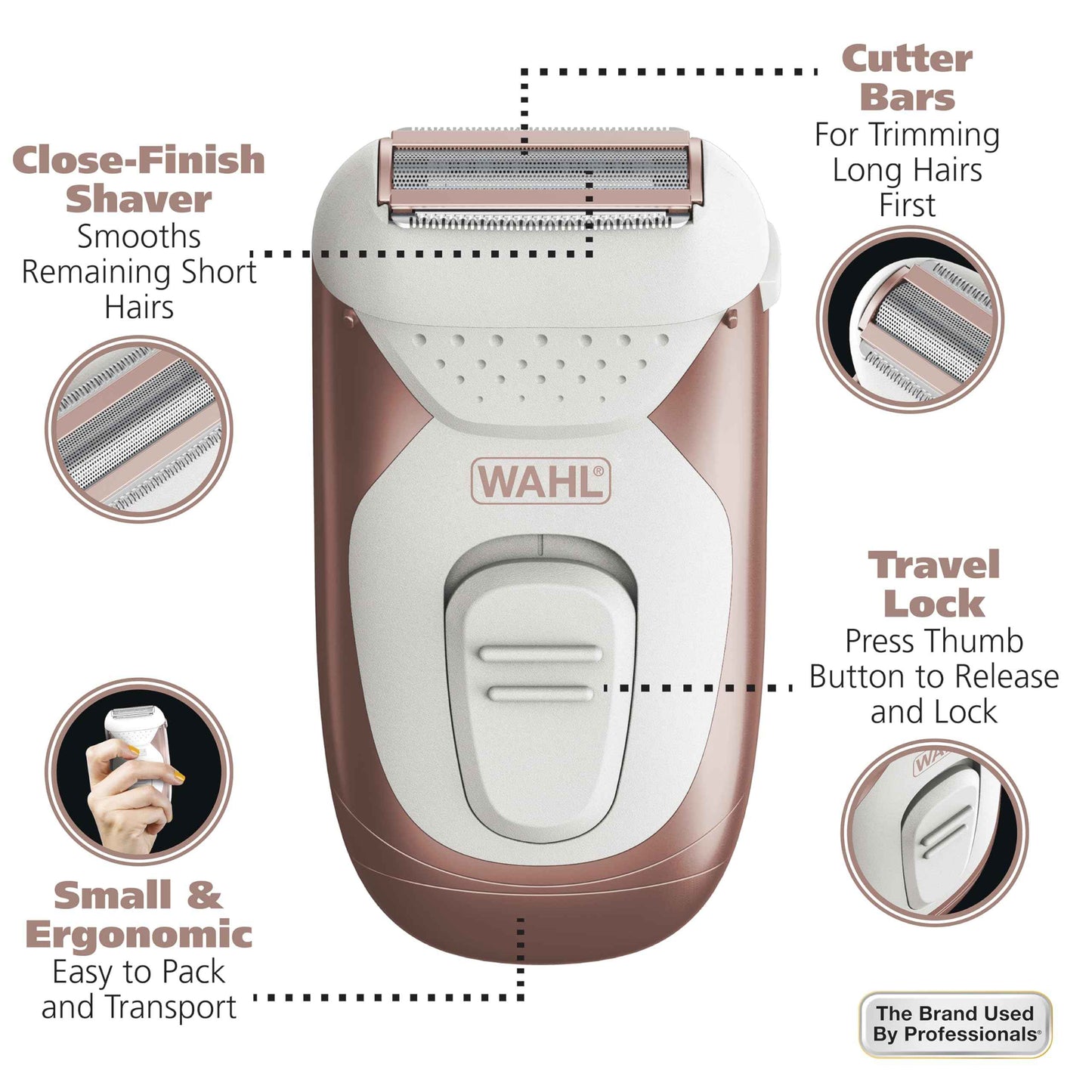 Wahl Smooth Confidence Ladies Waterproof Cordless Battery Shaver for Legs, Bikini Line, and Armpits - Model 7067