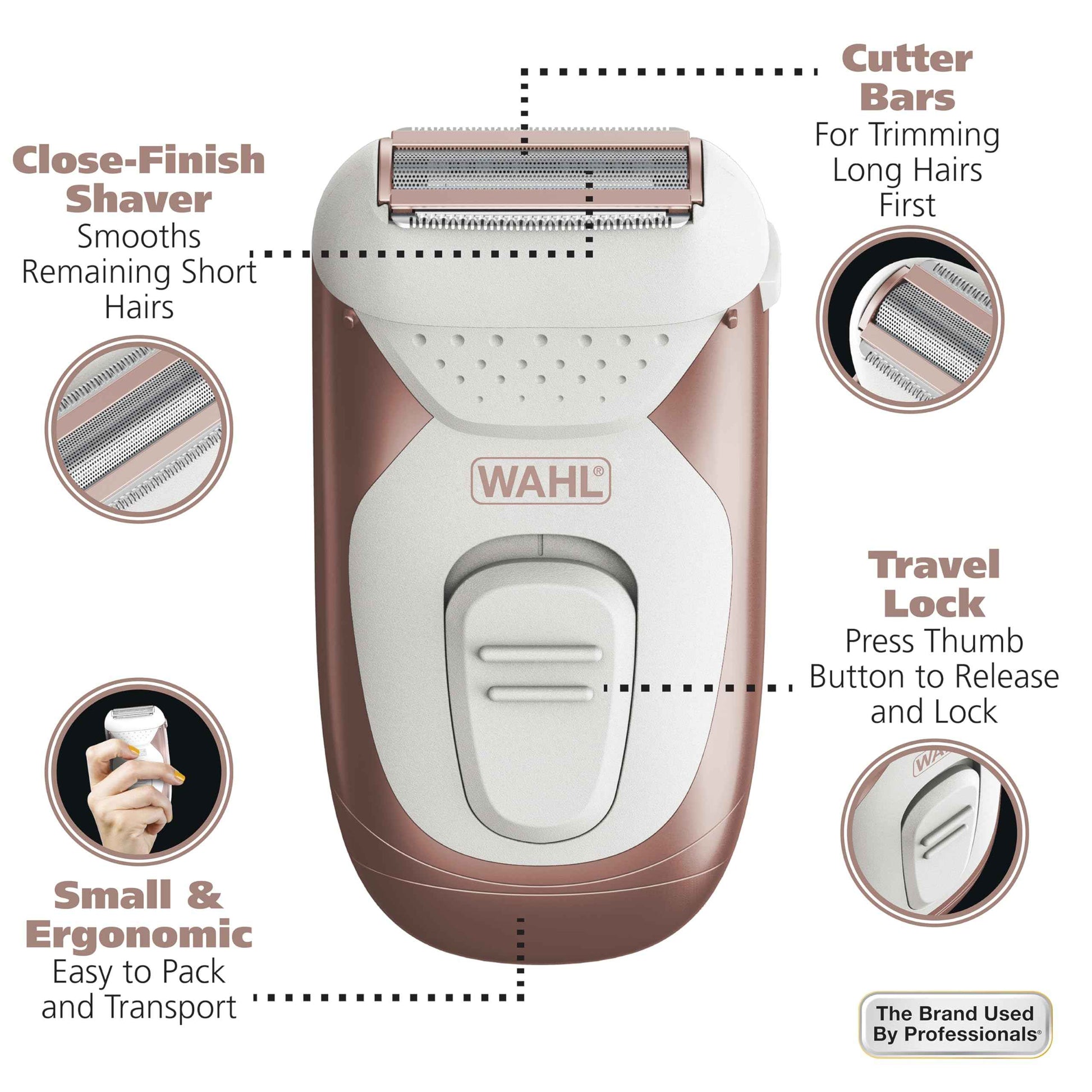 Wahl Smooth Confidence Ladies Waterproof Cordless Battery Shaver for Legs, Bikini Line, and Armpits - Model 7067