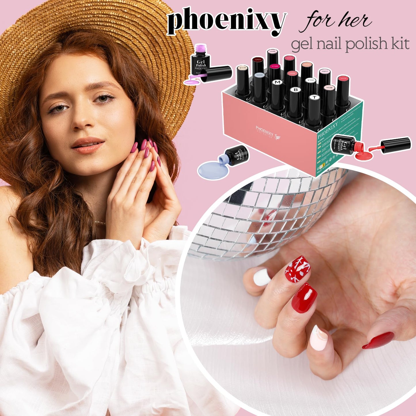 PHOENIXY Gel Nail Polish 15 Pcs Gel Nail Kit Base Coat Glossy Matte Top Coat Nail Polish Kit Gifts for Women