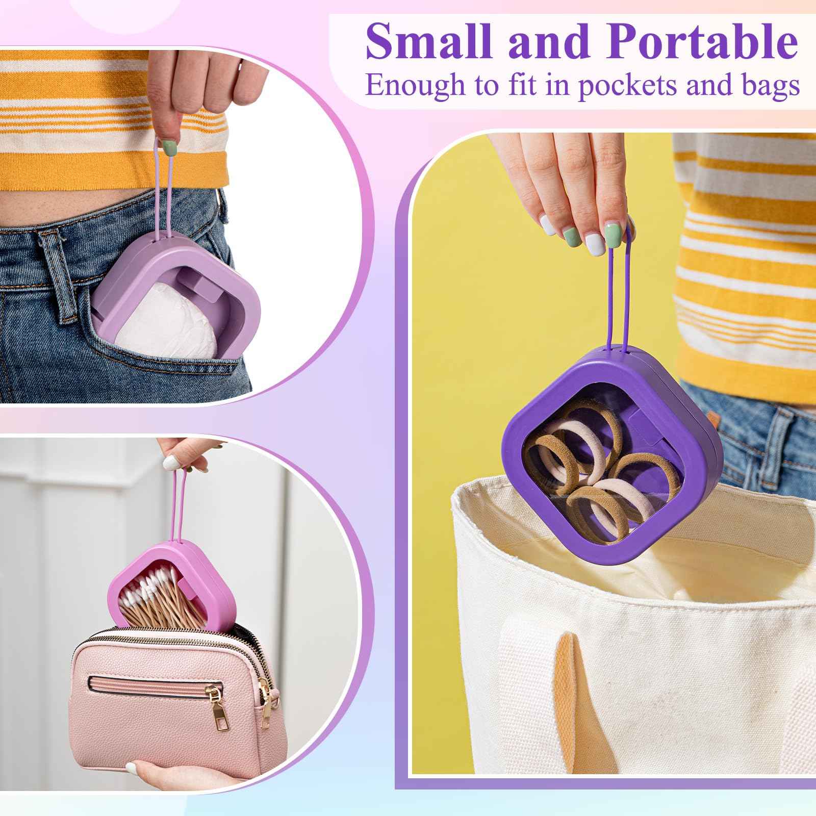 Kathfly 4 Pcs Hair Tie Organizer Portable Accessory Containers Stackable Bobby Pin Holder Home Cotton Swab Dispenser Holder Travel Hair Accessories Jewelry Organizer