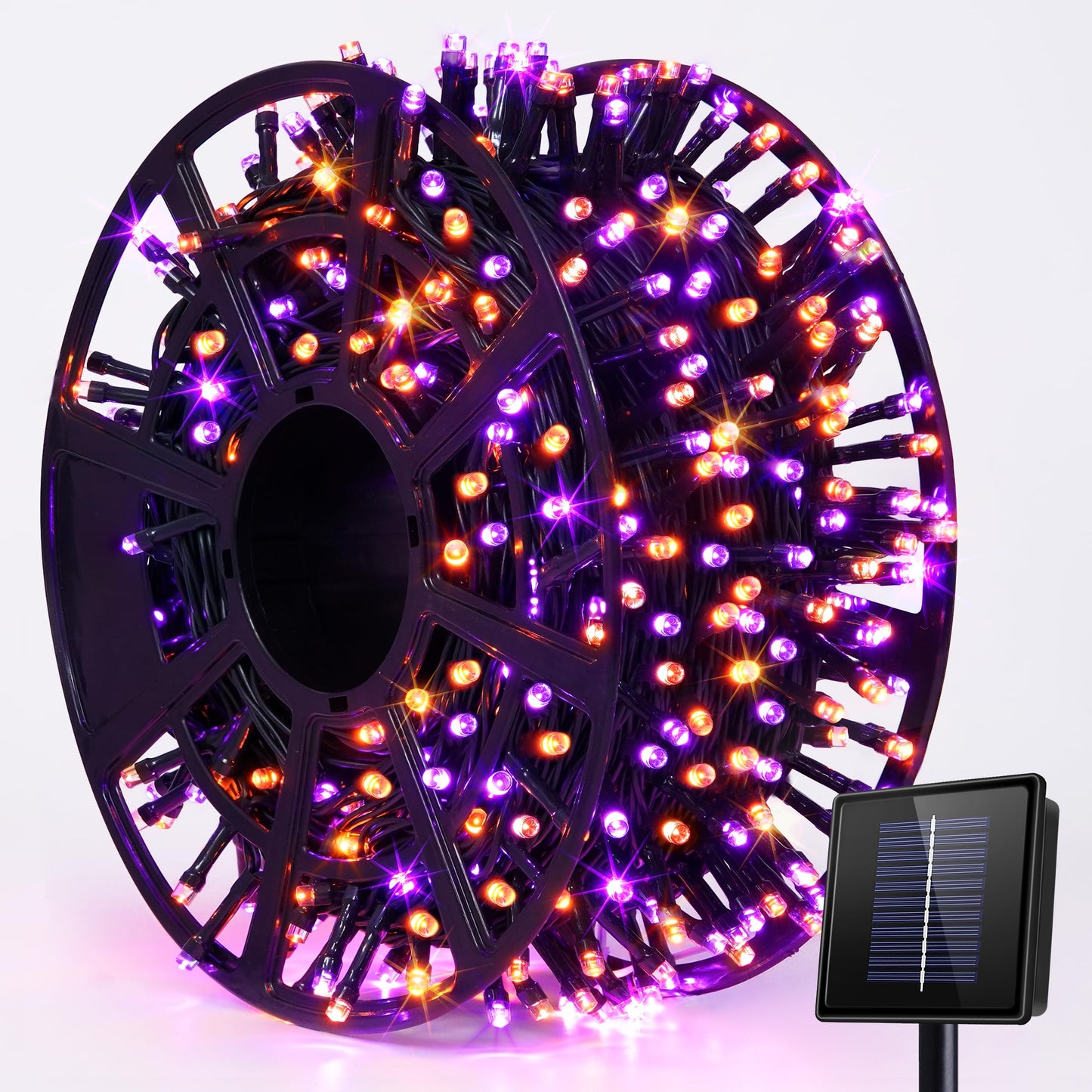 JMEXSUSS 600 LED Orange and Purple Solar Halloween Lights, 206.7ft Solar String Lights Outdoor Waterproof, 8 Modes Halloween Lights for Christmas Tree Patio Yard Garden Halloween Decorations