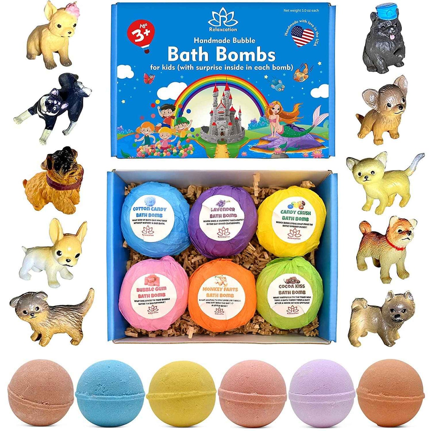 Organic Little Puppy Bath Bombs for Kids with Dog Toys Surprise Inside - Natural and Safe Bubble Bombs with Essential Oils - Bath Bombs Toys Inside – Great Gift Set for Boys and Girls Handmade in USA