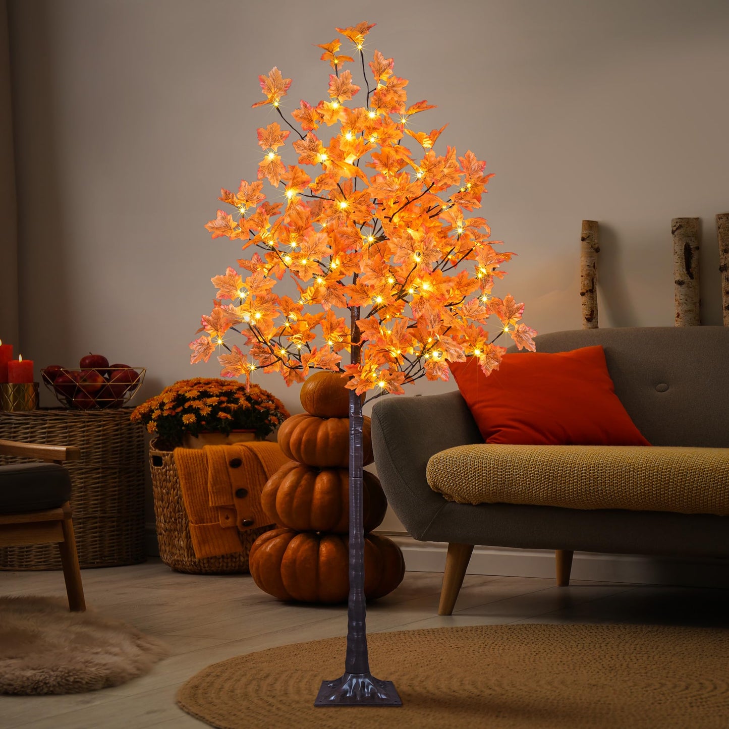 Lighted Maple Tree 6FT 120 LED Artificial Fall Tree for Decoration Inside and Outside Home Patio Wedding Autumn Festival Christmas Decor Warm White