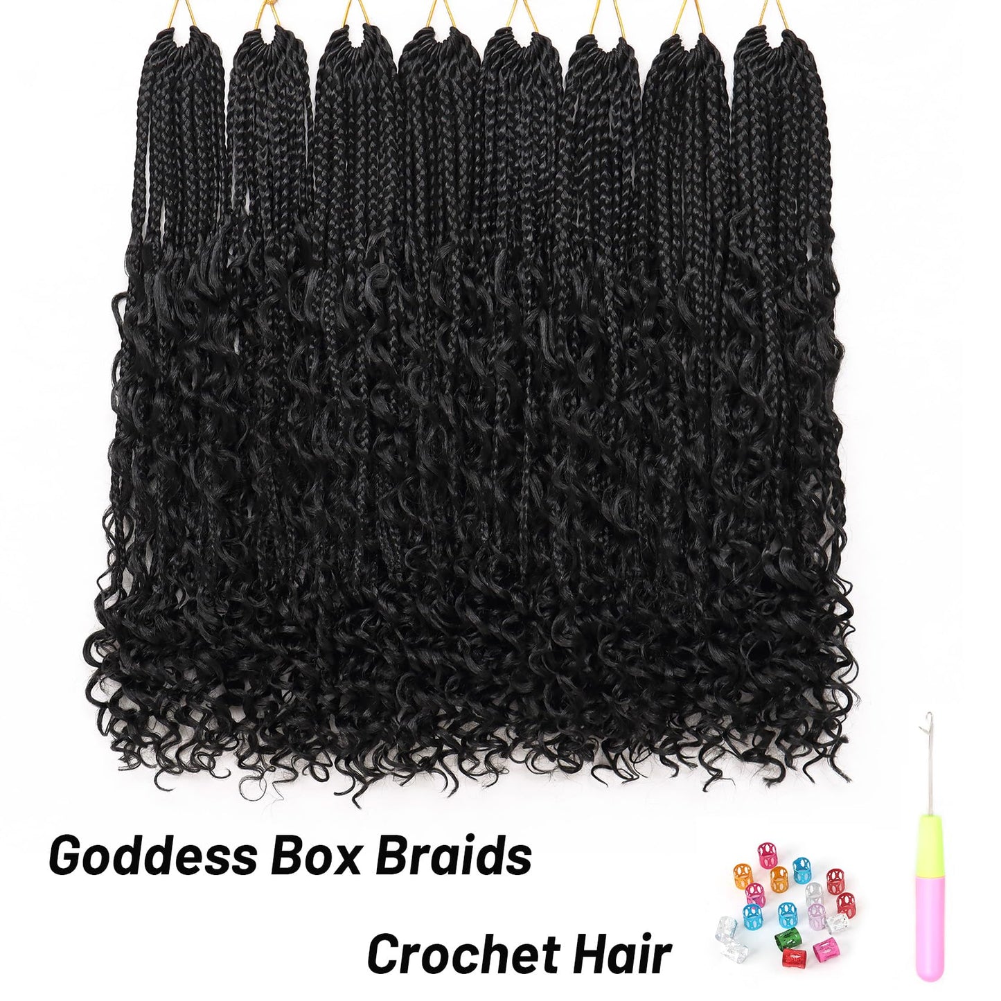 Eerya 8 Packs Boho Box Braids Crochet Hair for Black Women 18 inch Goddess Box Braids Pre-looped Bohemian Crochet Box Braids With Curly Ends Synthetic Crochet Hair Extensions (24 inch, 1B)