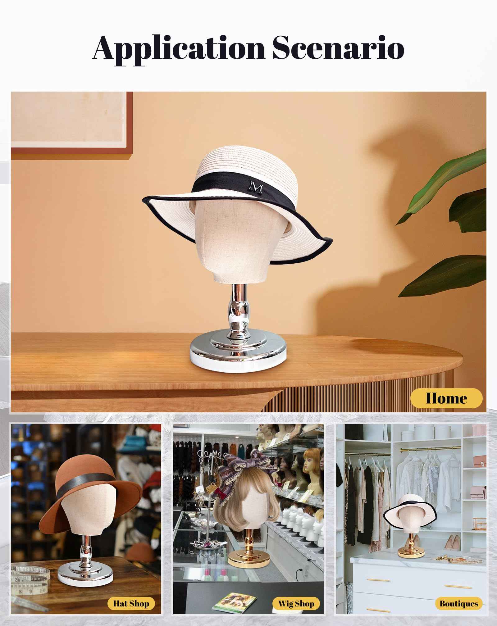 UnPinnable Wig Head Stand 21 Inch Mannequin Head Hat Stand Canvas Block Head Hat Mannequin Head Display Fabric Wig Holder Display Heads for Wigs, Hats, Caps, Headdress, Masks, Detachable Chrome Stand